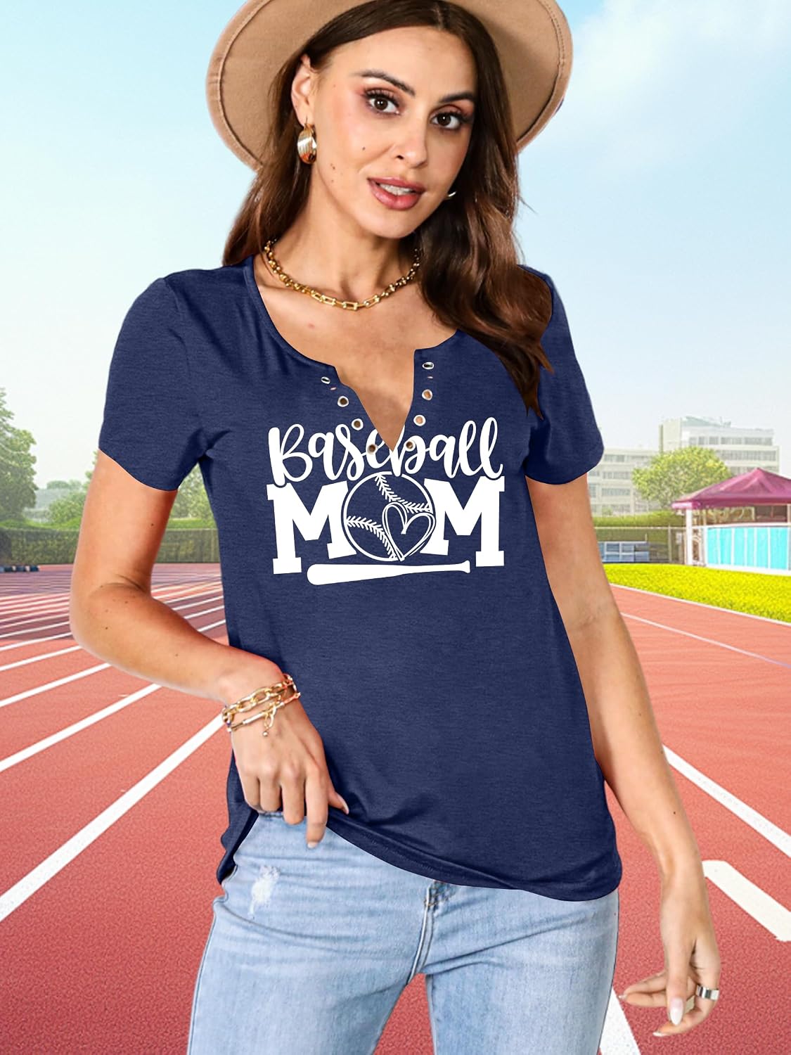 LAZYCHILD Baseball Shirts for Women: Baseball Mom T-Shirt Game Day Gifts Baseball V Neck Tee Tops
