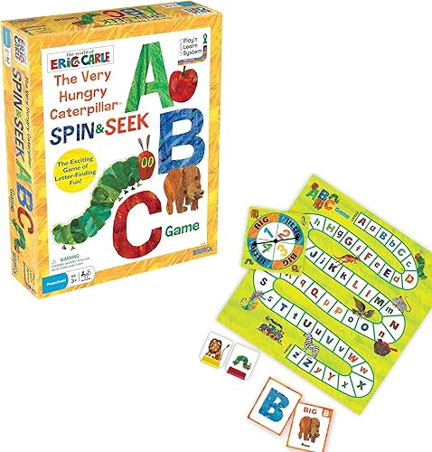 Briarpatch, The Very Hungry Caterpillar Spin & Seek Juego ABC, basado en libros de tablero de Eric Carle, aprendizaje preescolar para niños