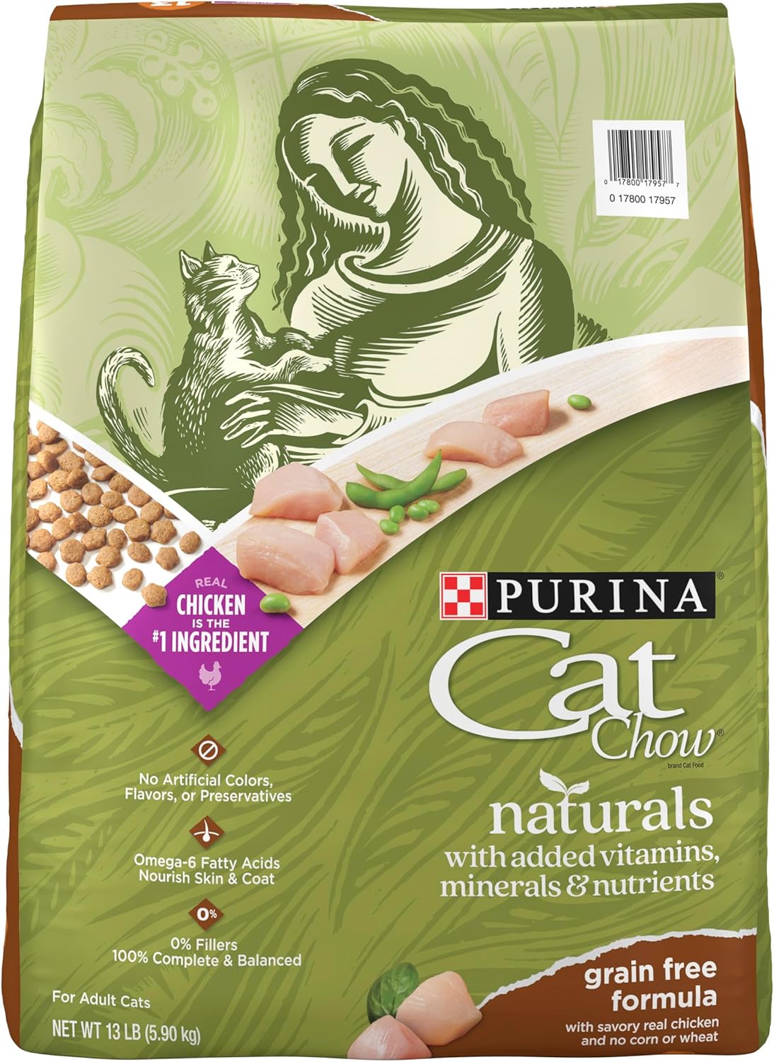 Purina Cat Chow Natural Grain Free Dry Cat Food, Naturals With Real Chicken - 13 lb. Bag