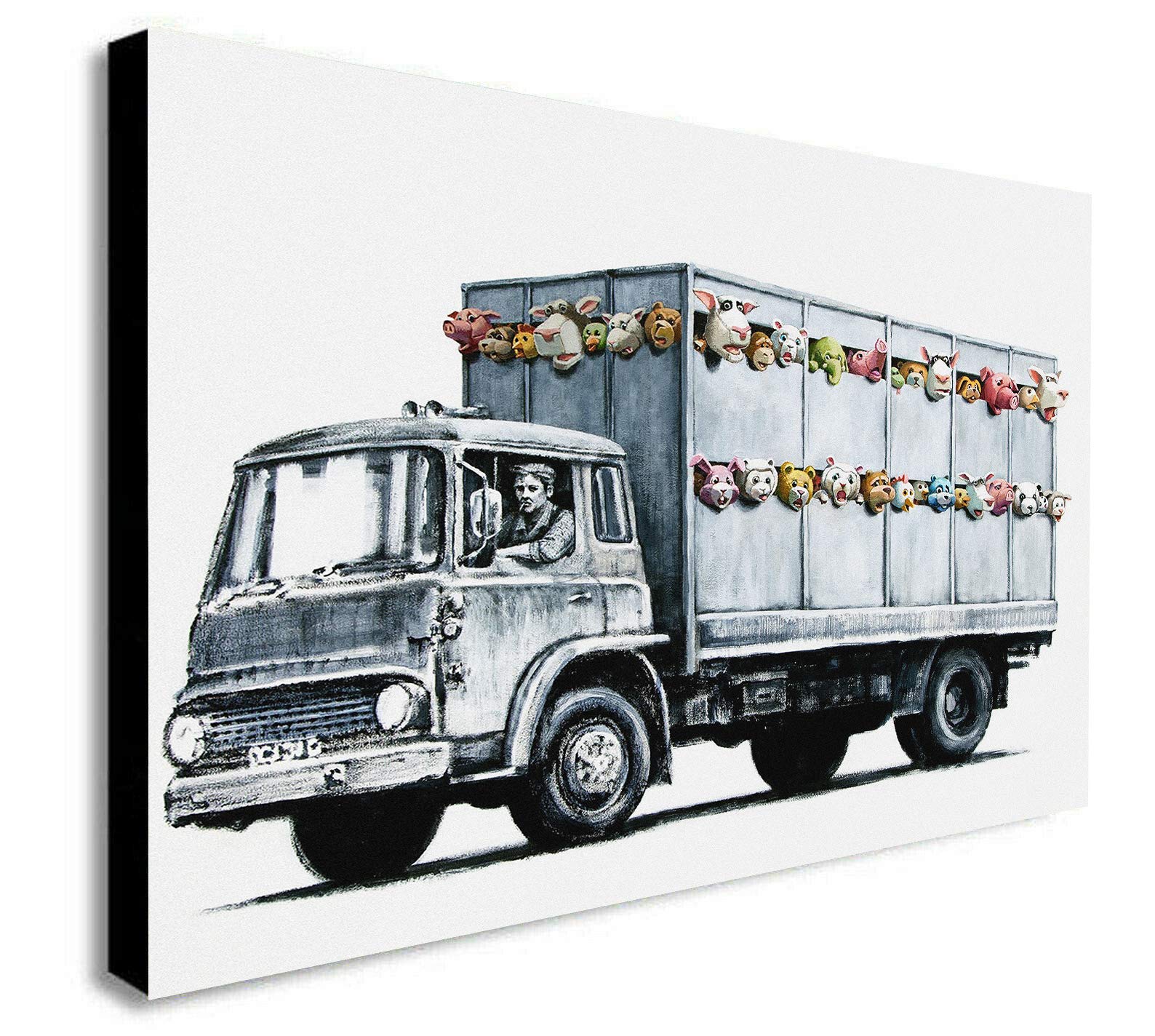 Fab Banksy Street Art - Meat Truck - Canvas Wall Art Framed Print - Various Sizes (A0 47X33 Inches)