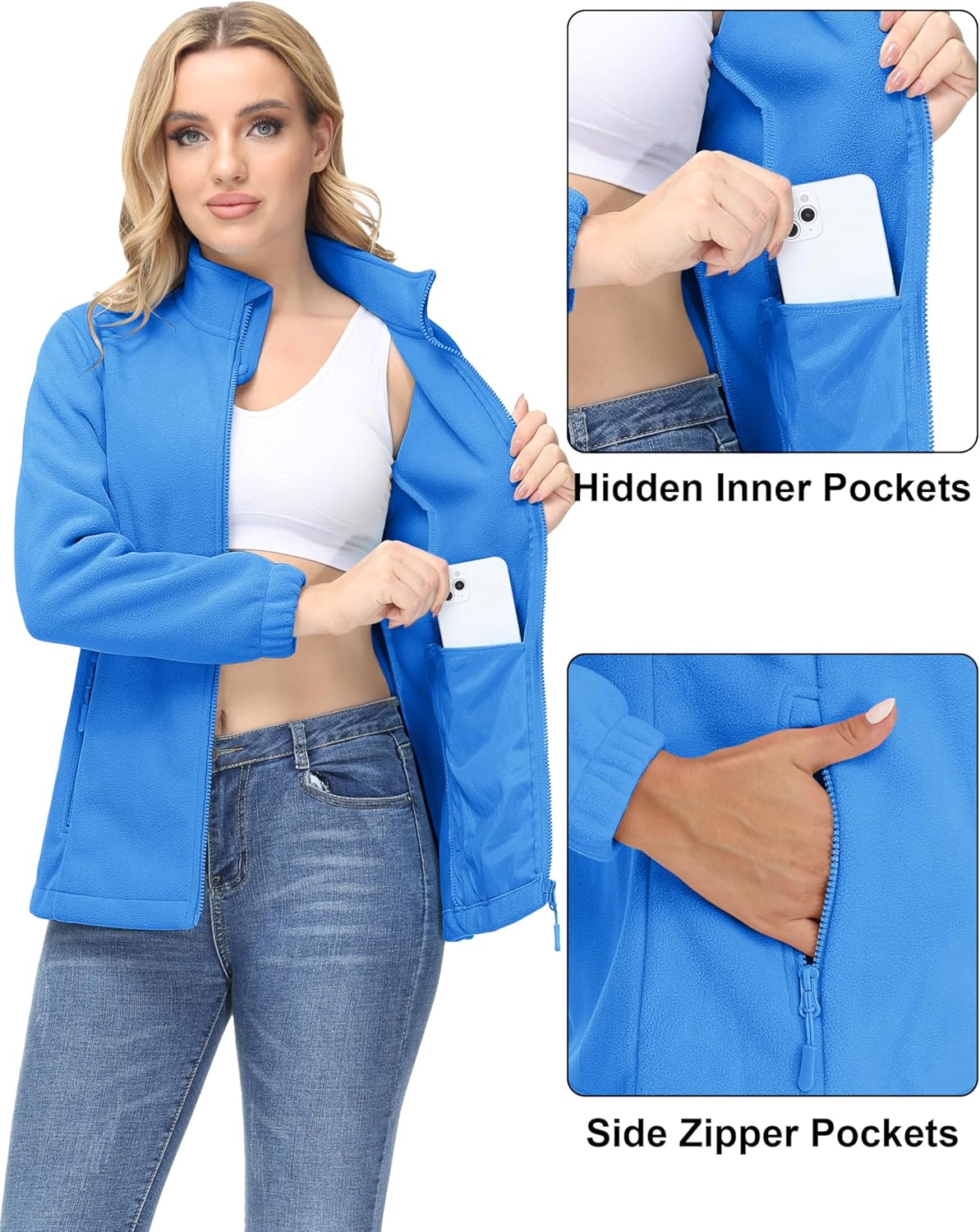MAGCOMSEN Women's Fleece Jacket Zip Up Coat Lightweight Soft Warm Long Sleeve Jackets with Pockets for Winter - Image 5