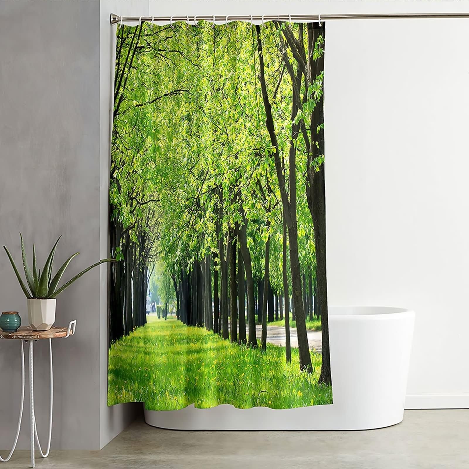 Duschvorhang 180X200, Textil Duschvorhang Grün Parkbäume Wiese Schöner Duschvorhang
