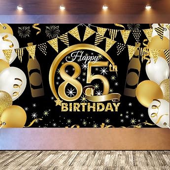 85th Birthday Party Decoration Banner Rose Gold Extra Large Photography Background Sign Poster for Cake/Table/Wall/Garden