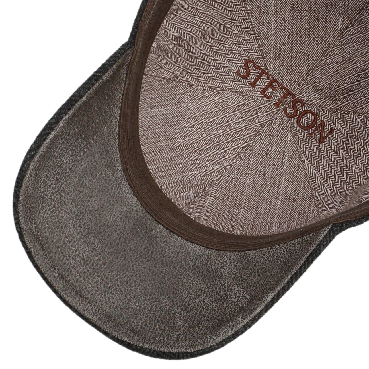 Stetson Gorra de Lana Plano Hombre Gorra de Beisbol Visera de Cuero Diseño en Espiga Forro de algodón Otoño Invierno