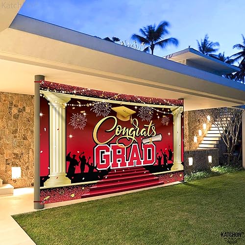 Miniatura 8 de KatchOn, Cartel de graduación rojo extra grande  72 x 44 pulgadas  Cartel de felicitación rojo y dorado  Fondo de graduación para decoraciones de