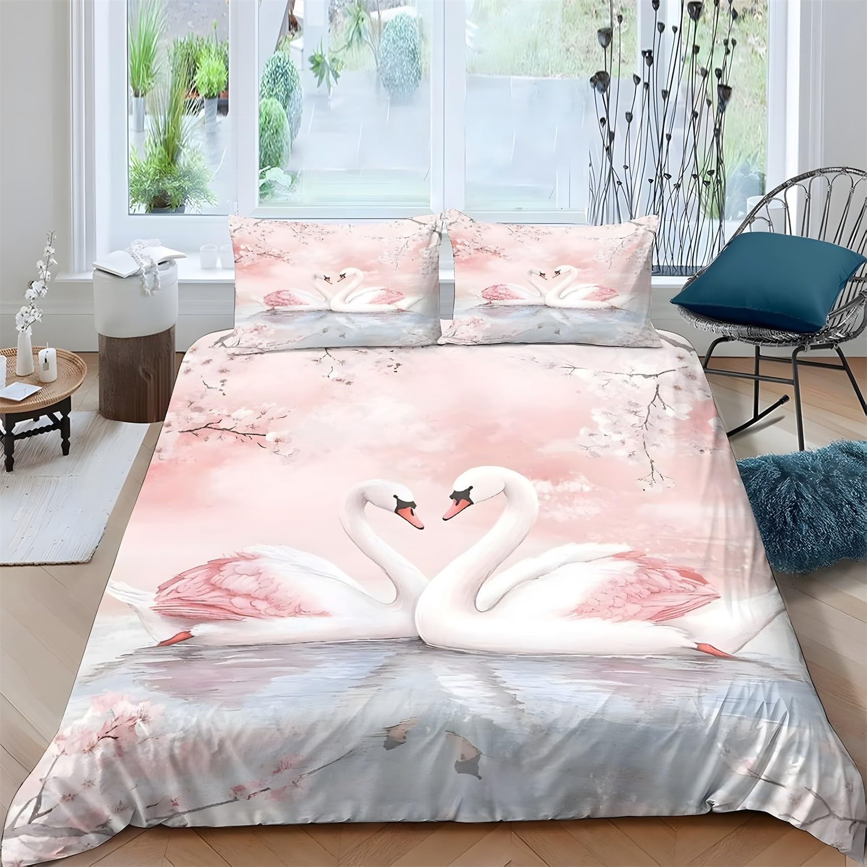 Housse de couette cygne 240x260 pour une ambiance zen aux fleurs de cerisier