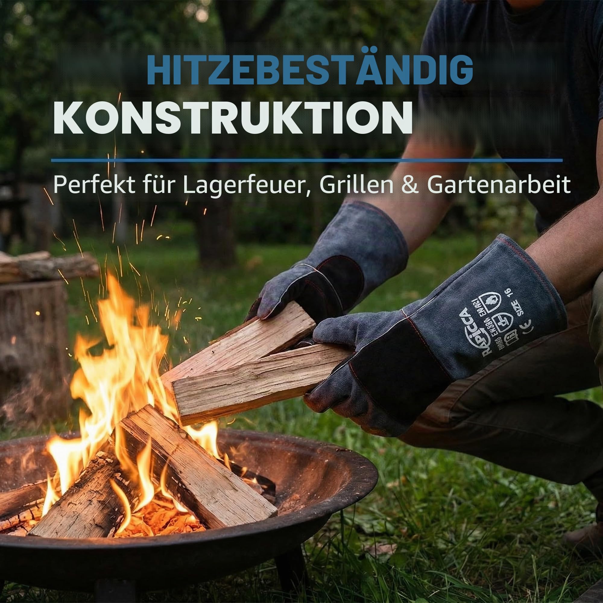 RAPICCA Schweißhandschuhe aus hitze- und feuerfestem Leder für Stick, Mig, Tig, Schmiede, Grill, Grill, Kamin, Holzofen, Ofen, Ofen, Topf Schwarz-Grau 40.6cm