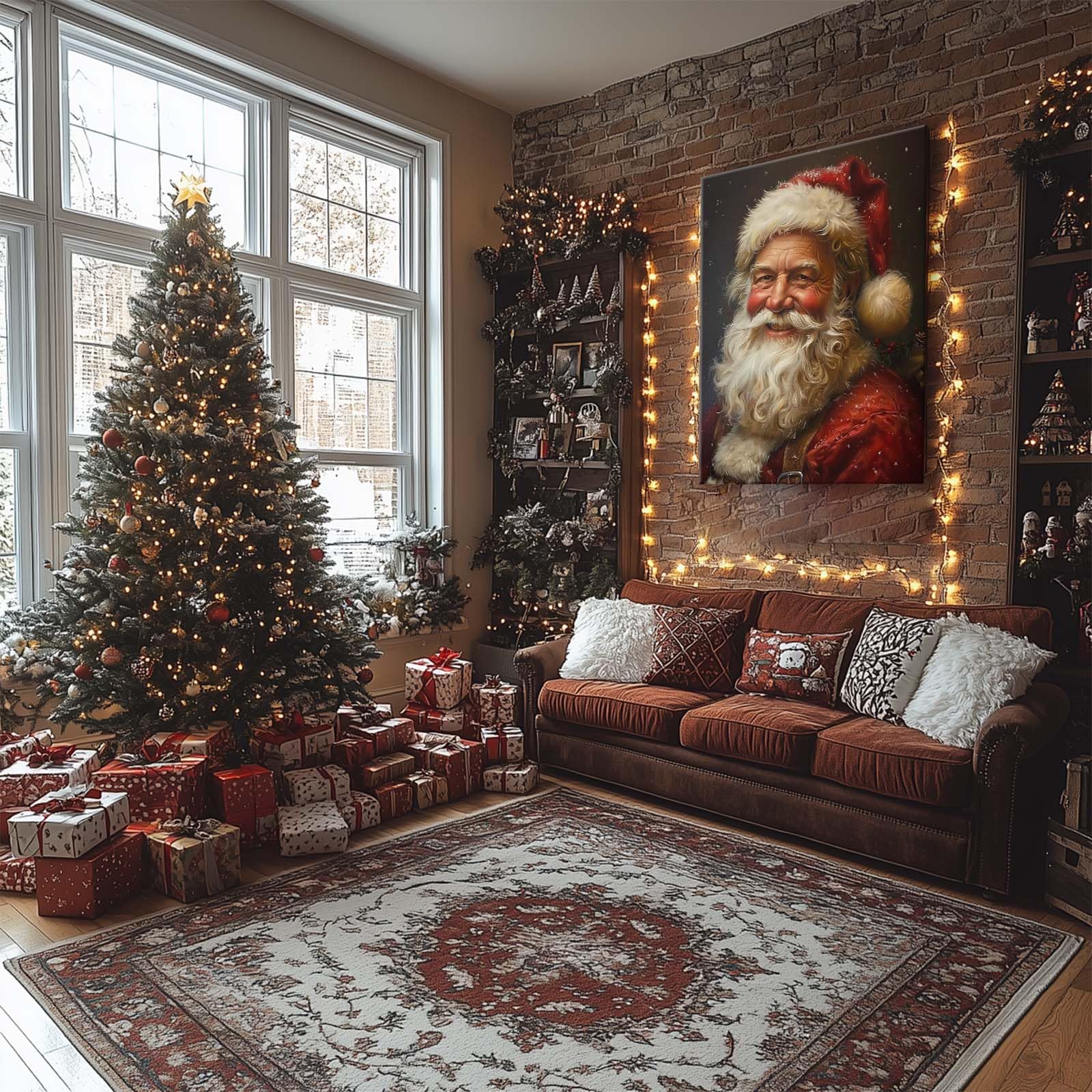 ビンテージ サンタクロース 刺繍アート 約30cm x 40cm Vintage Santa