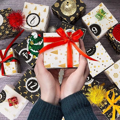 Miniatura 2 de Kesoto Cajas vacías de calendario de Adviento, 24 cartones impresos DIY Calendario de Adviento para hacer y rellenar, blanco y negro