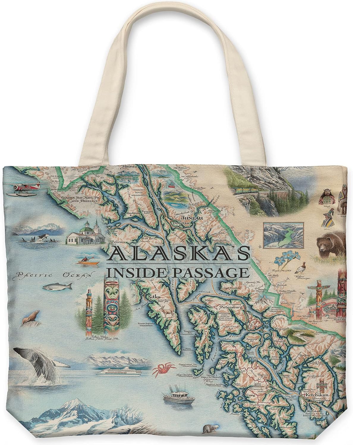 Inside Passage (Alaska) Map Canvas Tote Bag with Handle