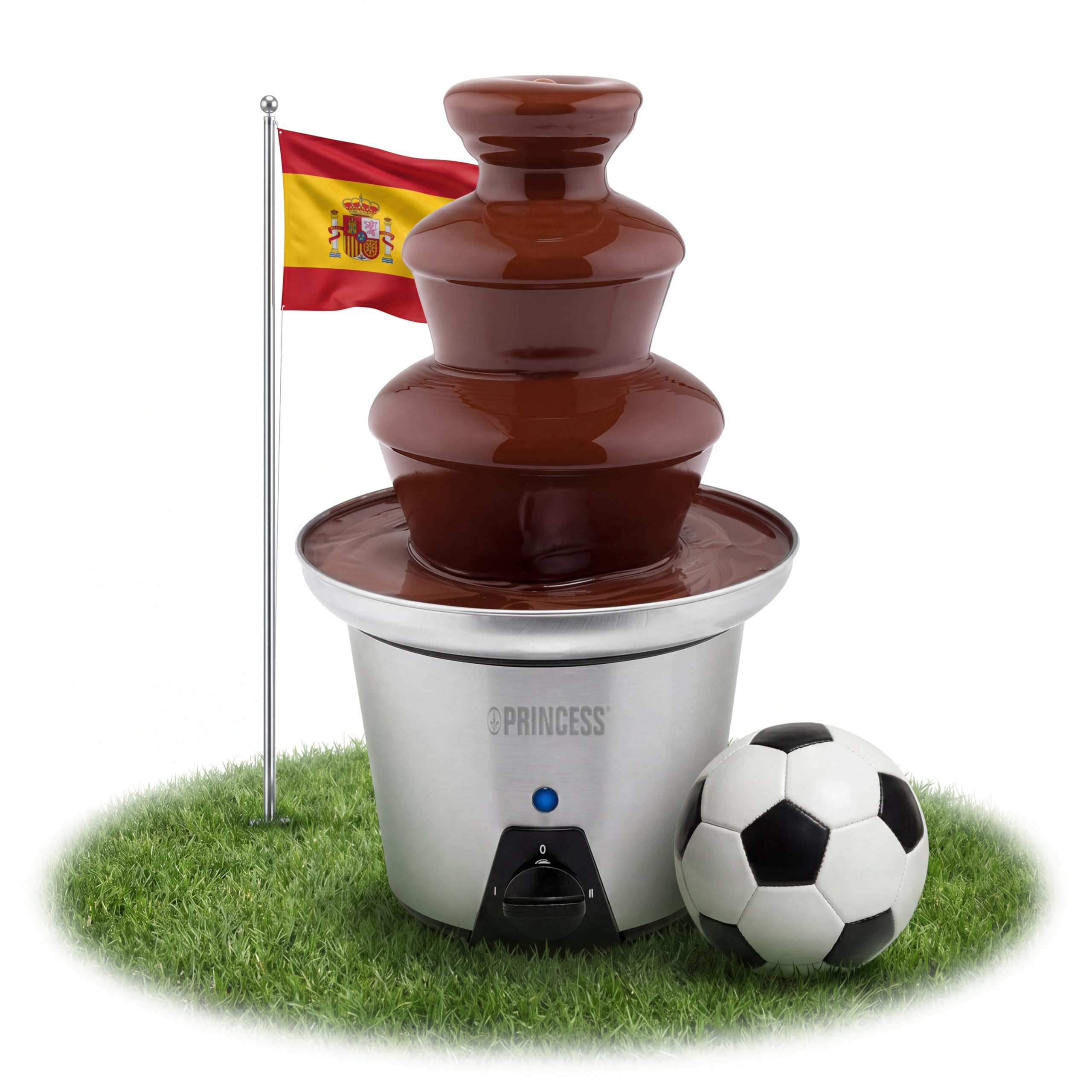 Princess 292998 Fuente de chocolate XL con 2 ajustes de potencia, 3 alturas, 0,7 litros de capacidad, 32.5 cm de altura, carcasa de acero inoxidable, apta para todo tipo de chocolate, 90 W