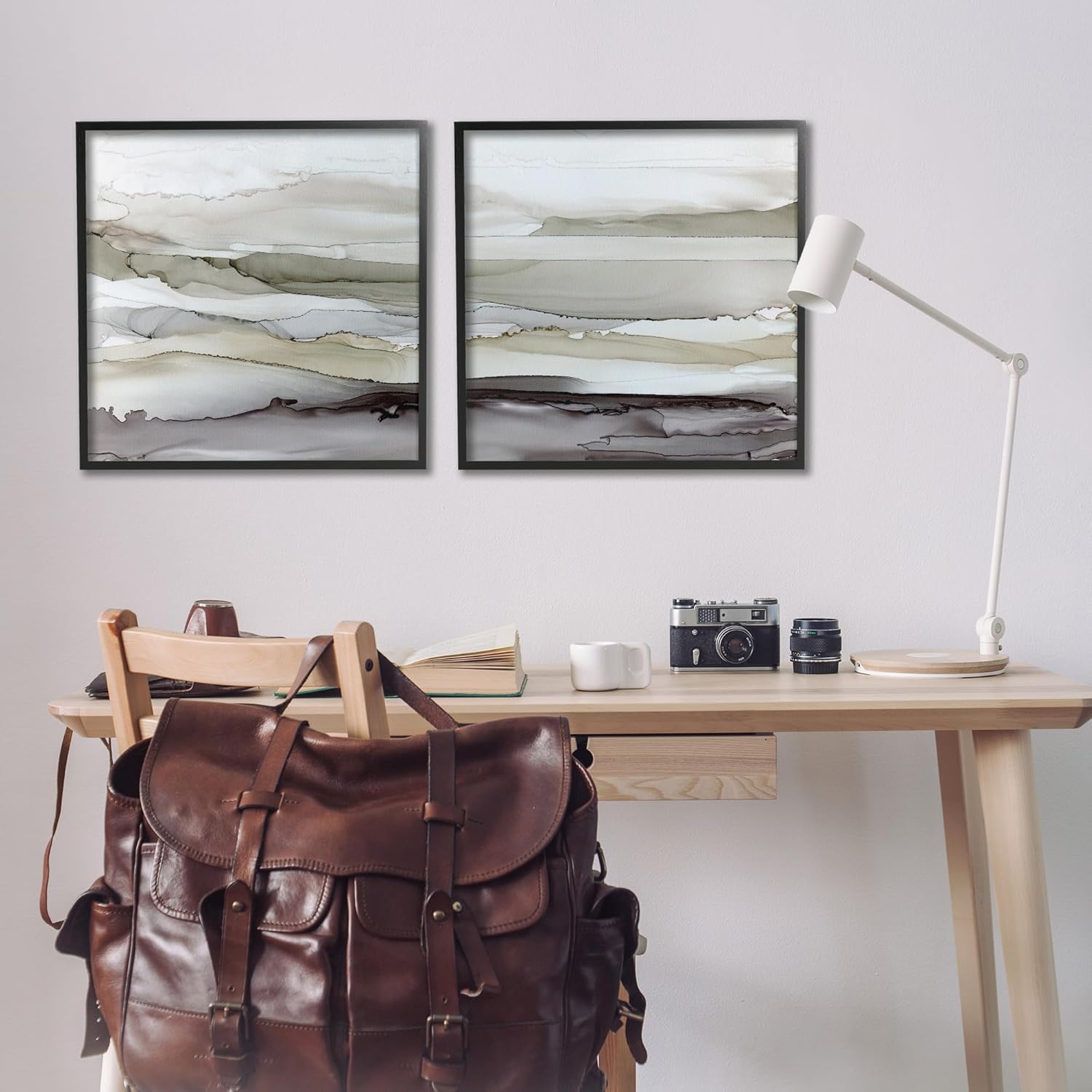 Stupell Industries Abstract Watercolor Wave Interpretation Grey Brown Fluid Movement, Design by Carol Robinson Black Framed Wall Art, 2pc, Each 24 x 24