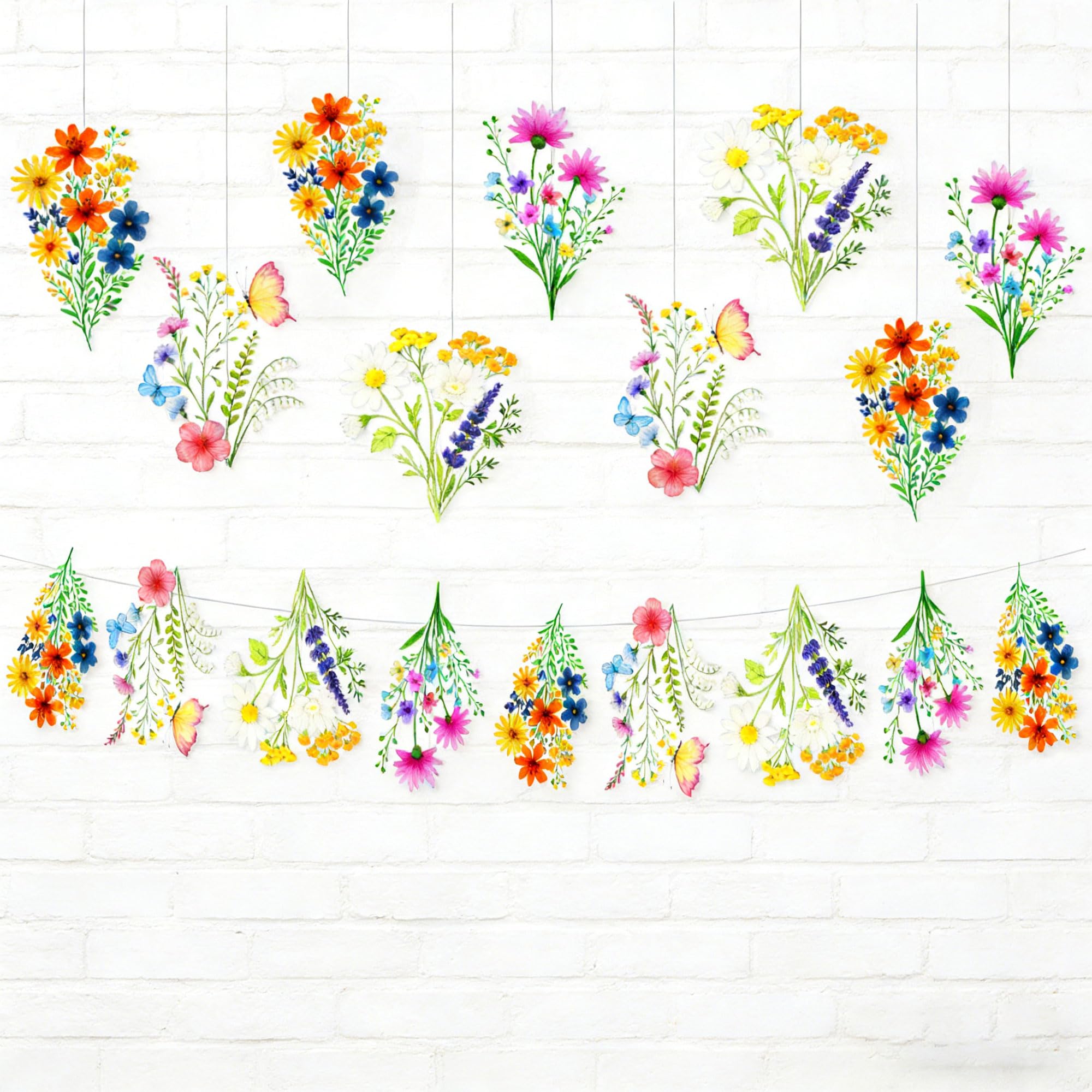 Floral Flower Banner Wildflower Garland for Tea Party Bridal Shower Baby Shower Decoration Birthday Theme Party Decorations Supplies