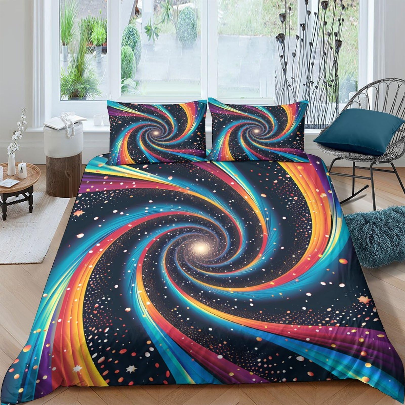 Ctjqhvkz Style-8 3D Printed Vivid Galaxy Swirl Fitted Sheet Microfiber Soft Breathable Cosmic Nebula Mattress Cover For Bedroom Dorm Decor Single（135X200cm）