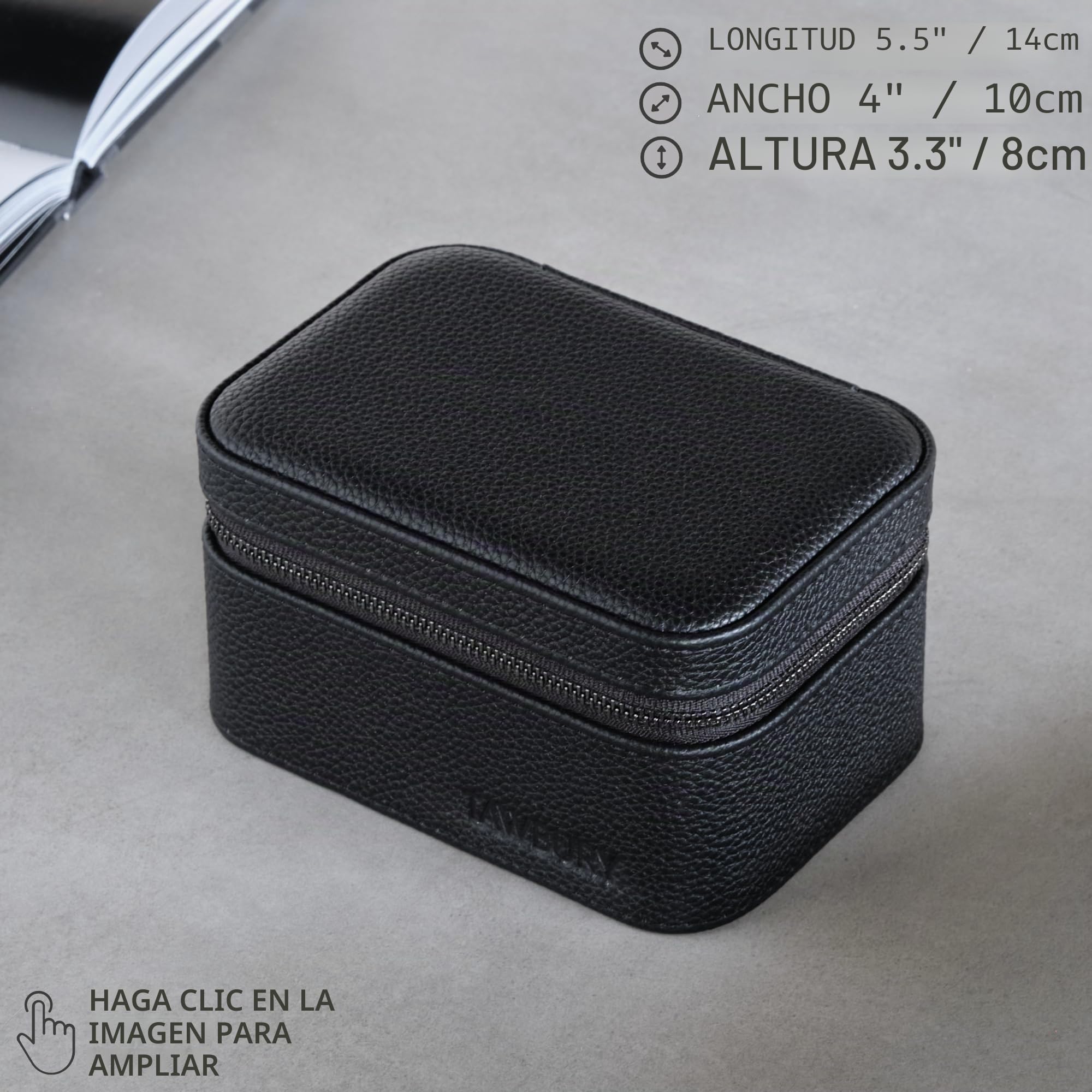 TAWBURY Estuche de viaje para 2 relojes, hecho a mano con cuero auténtico, compacto y ligero, almacenamiento de relojes para el hogar y viajes (negro)