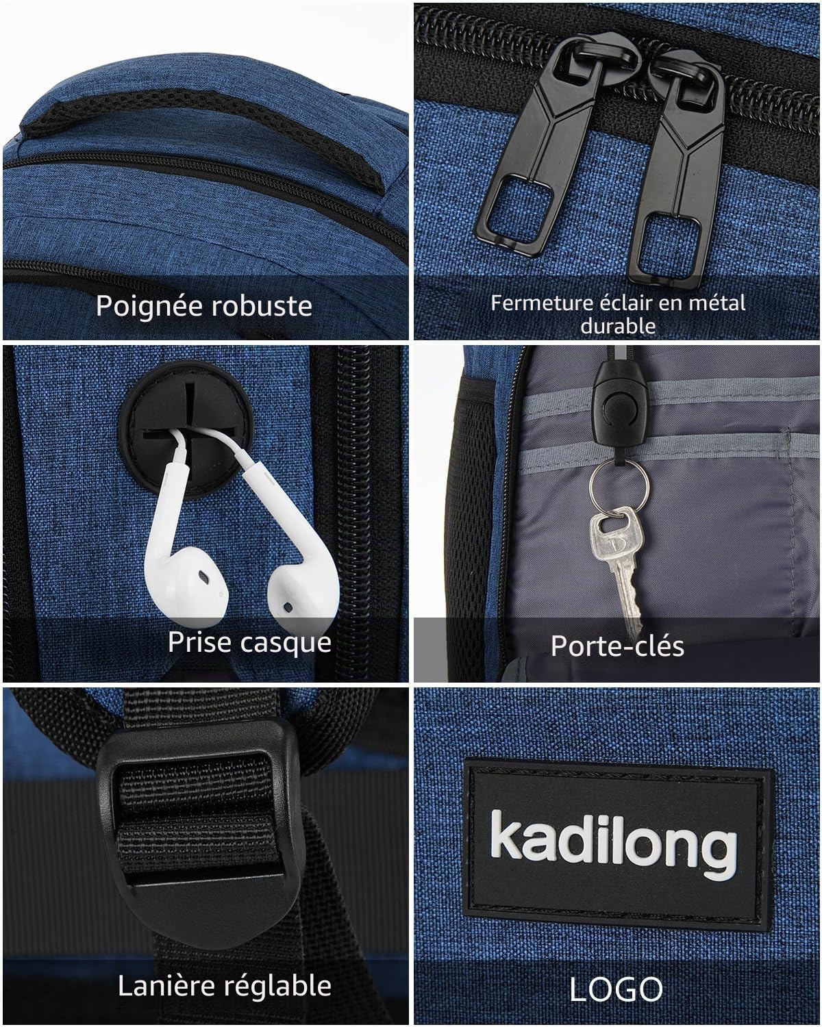 kadilong Sac à dos pour ordinateur portable - Sac à dos pour homme - Sac à dos d'école pour adolescents et garçons - Antivol avec chargeur USB et compartiment pour ordinateur portable