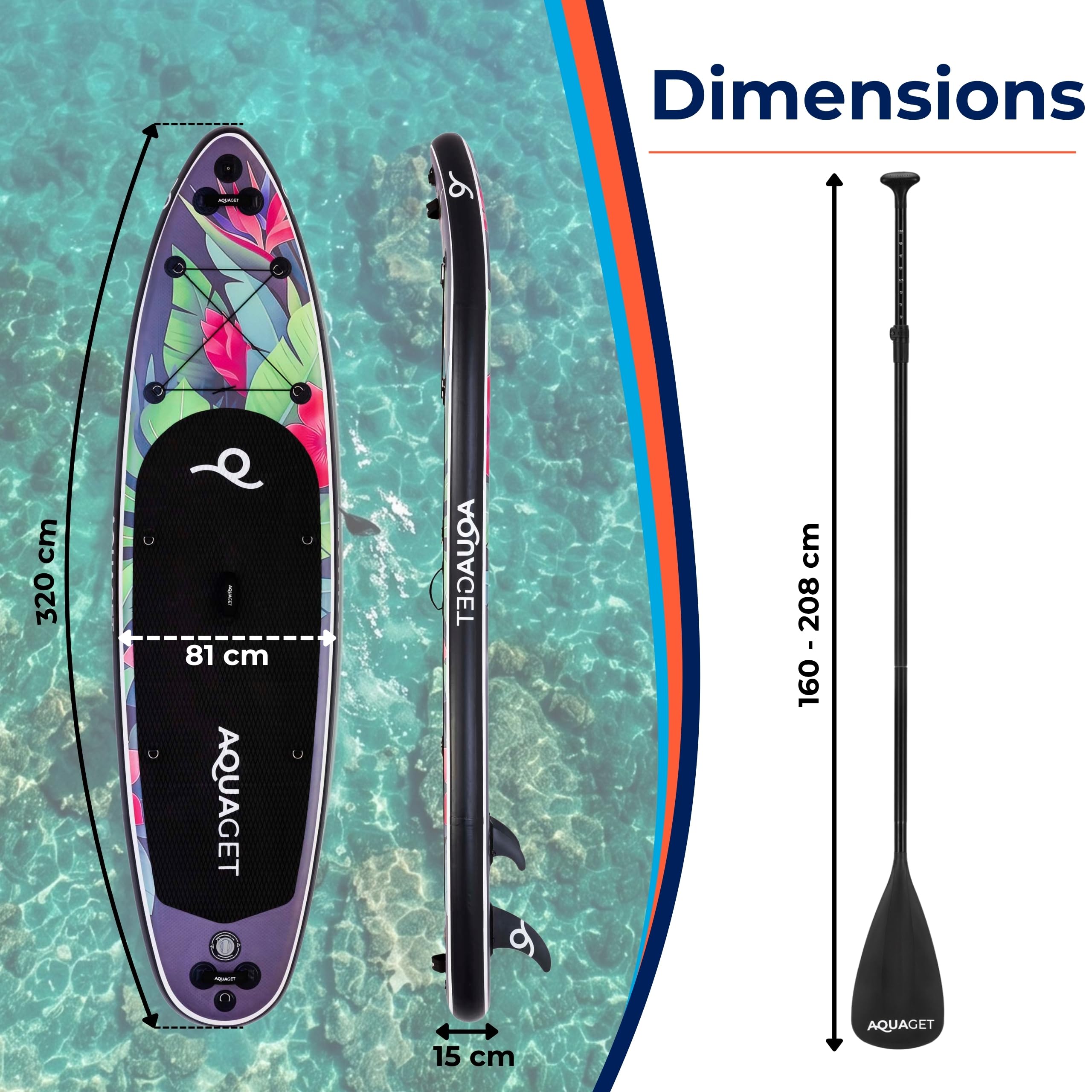iSUP Kit de planche à pagaie gonflable - Système complet - 320 à 350 cm - Planche à pagaie 2 en 1 - Siège de kayak - Pagaie - Sac à dos - Pompe - Laisse - 3 ailerons Dropstitch - Planche de
