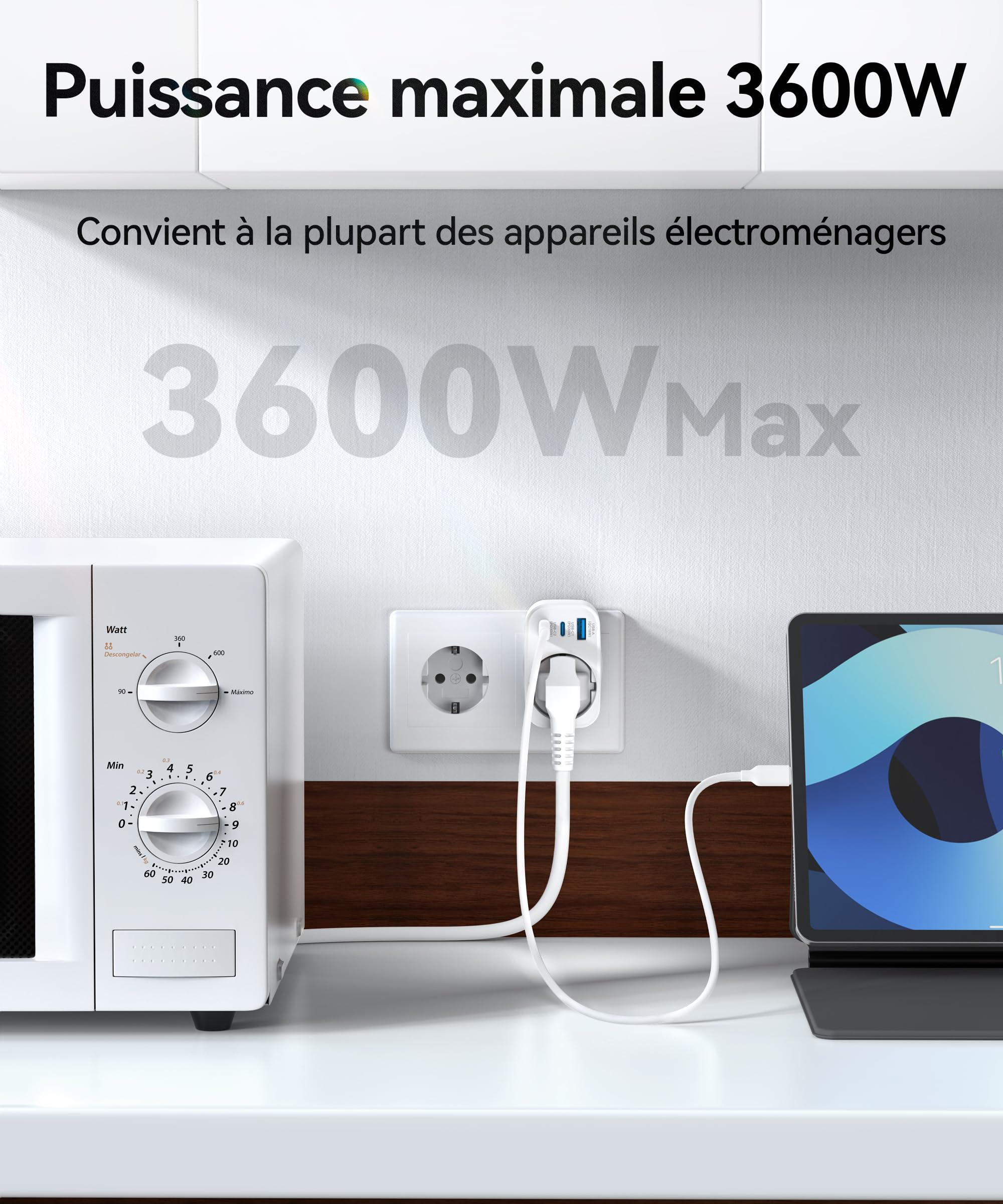 TOPADRE 2-Pack Prises Allemandes Murale avec 2 ports USB-C et USB-A, Chargeur Rapide 30W, Multiprise 4 Sorties, Adaptée aux Appareils Sans Terre, Prise Schuko 3680W avec sécurité enfant pour téléphone