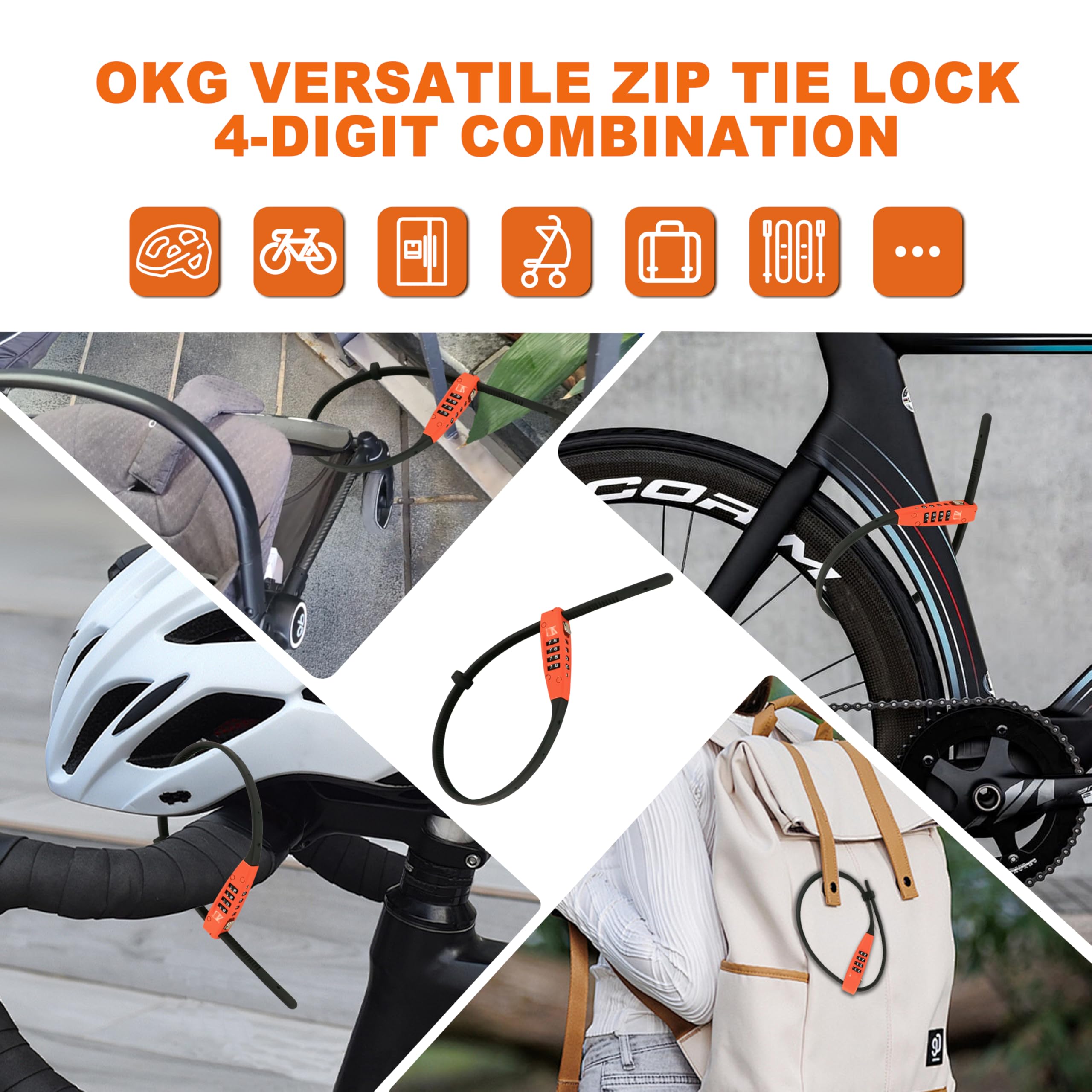 OKG 4-Digit Combination Zip Tie Lock - Anti-Scratch Stainless