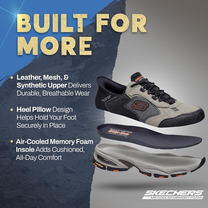 Skechers Mens Vigor 3.0 Drafting Hands Free Slip-inSneaker | Hands Free Slip-ins, Air-Cooled Memory Foam, Goodyear Rubber, Anti-Slip, Heel Pillow, Casual