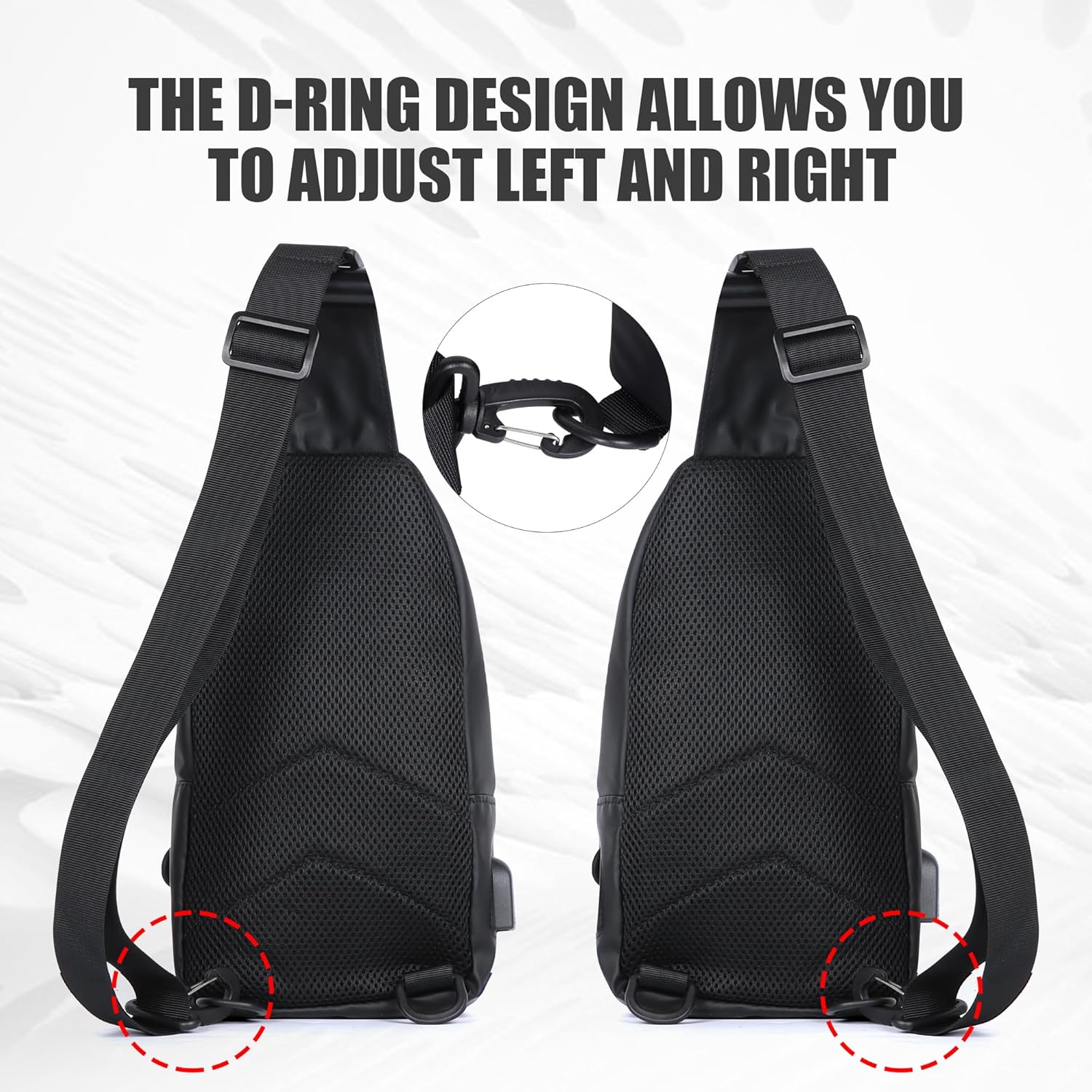 Waterproof Sling Bag for Men Women Crossbody Backpack with USB Charging Port & Headphone Hole, Anti Theft Chest Pack Daypack, Adjustable Shoulder Bag for Travel, Hiking, Running Black - Image 3