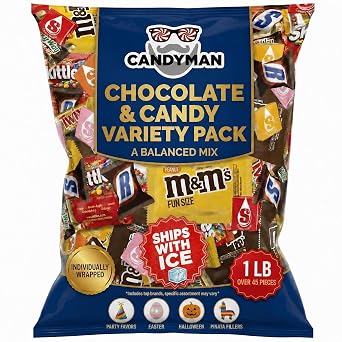 Bulk Assorted Candy Variety Pack Individually Wrapped Chocolate & Candy Mix, 1 Pound Bag for, Parties, Office Snacks & Favors, Ship Cold