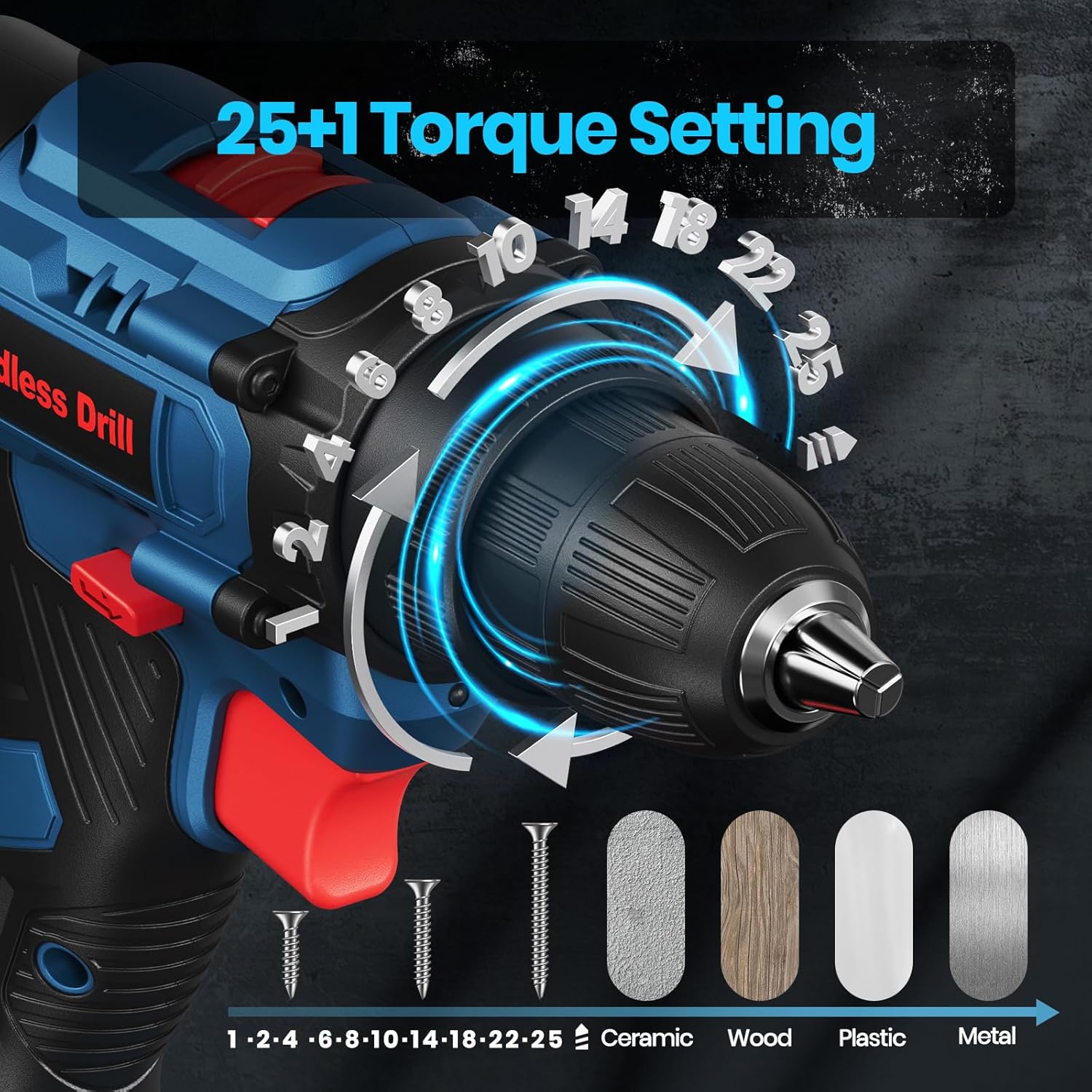 FAHEFANA 20V Cordless Drill Driver with 25+1 torque settings