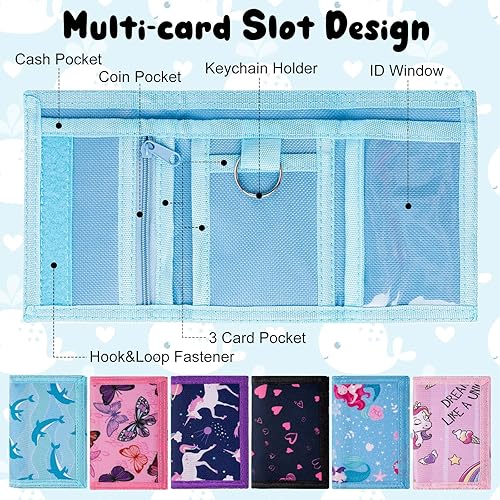 Vista 4 de Sweetude 12 carteras infantiles para niñas y niñas pequeñas con cremallera y cordón de dibujos animados de unicornio, sirena, mariposa, delfín