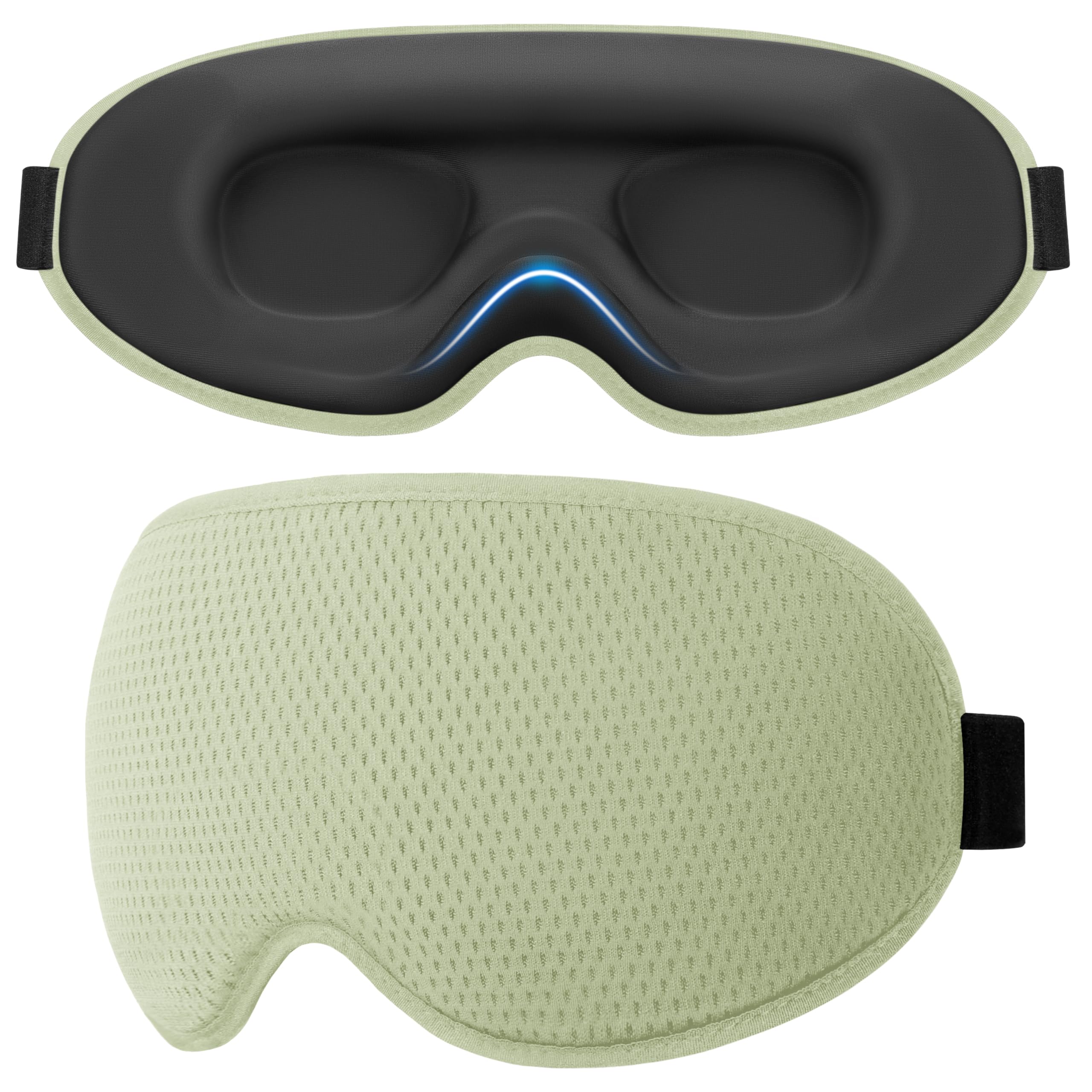 Gritin Schlafmaske für Seitenschläfer Herren & Damen Bequem 3D Schlafbrille | Atmungsaktive Lichtblockierend, Ergonomische Augenmaske, Verstellbar Gummiband, für Nickerchen, Flugzeug usw - Hellgrün