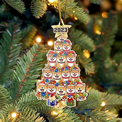 Miniatura 4 de V VIBEPY Adornos Shiba personalizados impresos, adornos de Navidad Shiba, adornos de Shiba para árbol de Navidad, adornos de 3.5 pulgadas de 3