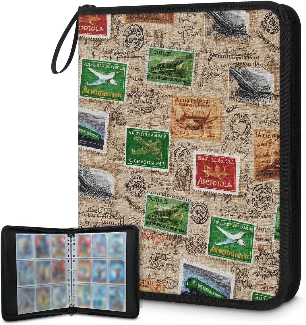Postage Stamps 9-Pocket Card Binder with 50 Removable Sleeves, Holds Up to 900 Cards, Double-Sided Trading Card Holder Case, 3-Ring Binder for Cards Organizer & Display
