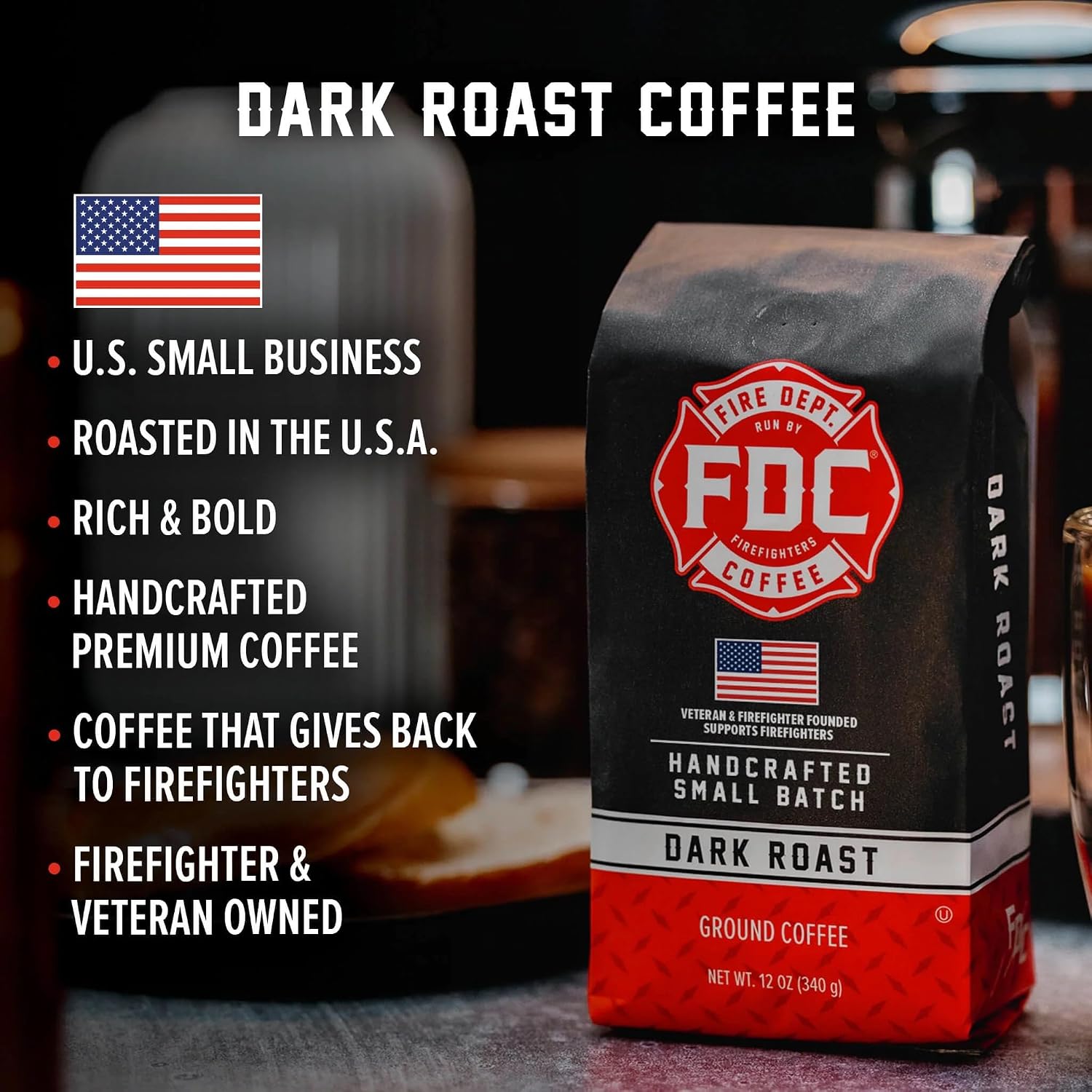 Fire Department Coffee - Gives Back to Firefighters - Bold & Smooth Dark Roast Ground Coffee - Roasted in the USA - Veteran Owned - 12 oz (Pack of 2)