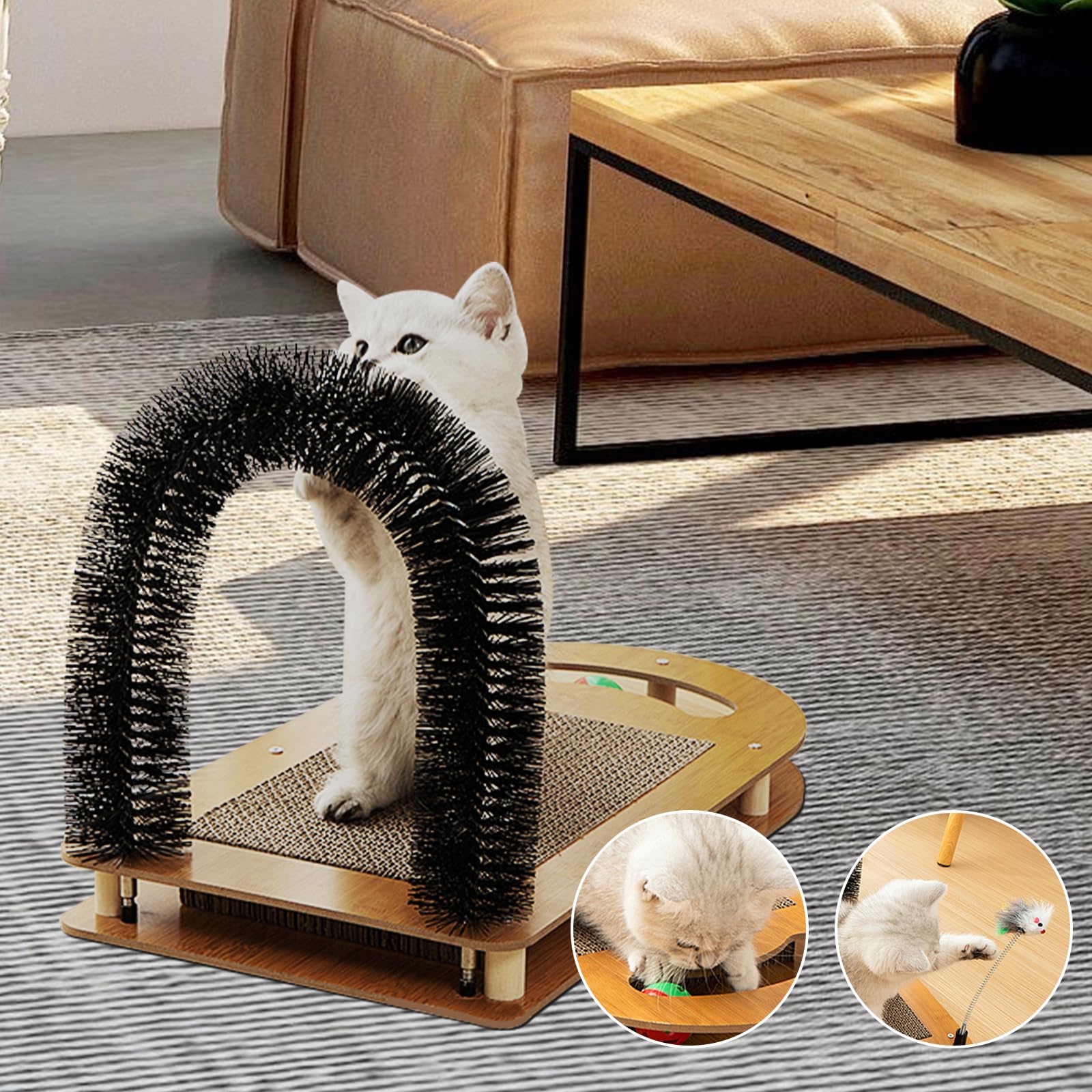 5 in 1 Katzenbogen Selbstpfleger Katzenmassagegerät, Karton Kratzer für Indoor Katzen, Katzenhaarbürste für die Fellpflege mit stabilem Katzenkratzpad und Katzenminze Spielzeug (5 in 1 Katzenbürste)
