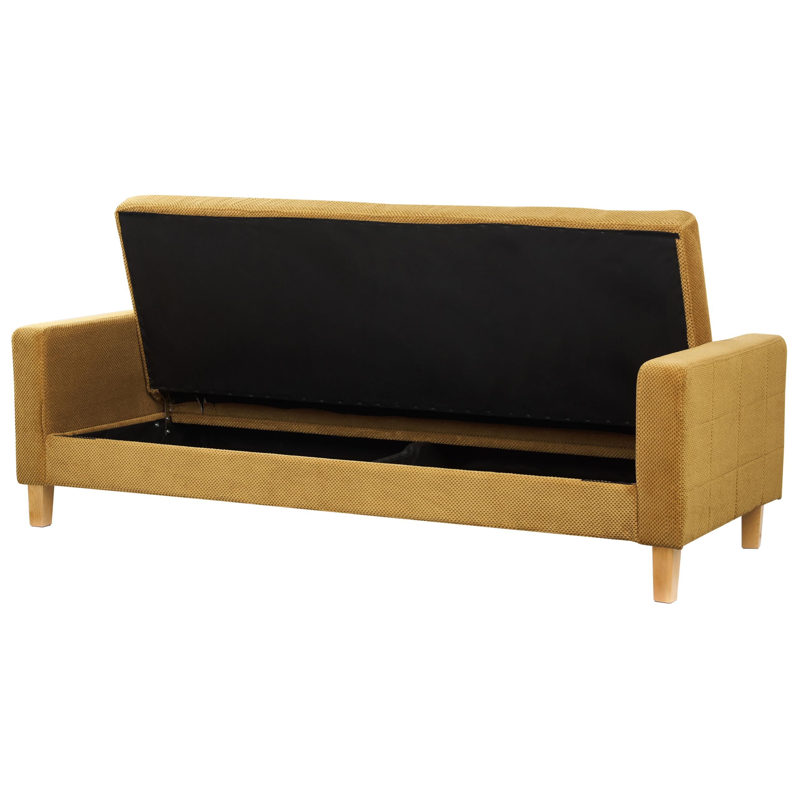 Beliani 3-Sitzer Sofa mit Schlaffunktion Stoffbezug gelb gesteppt Holzbeine Retro Vehkoo