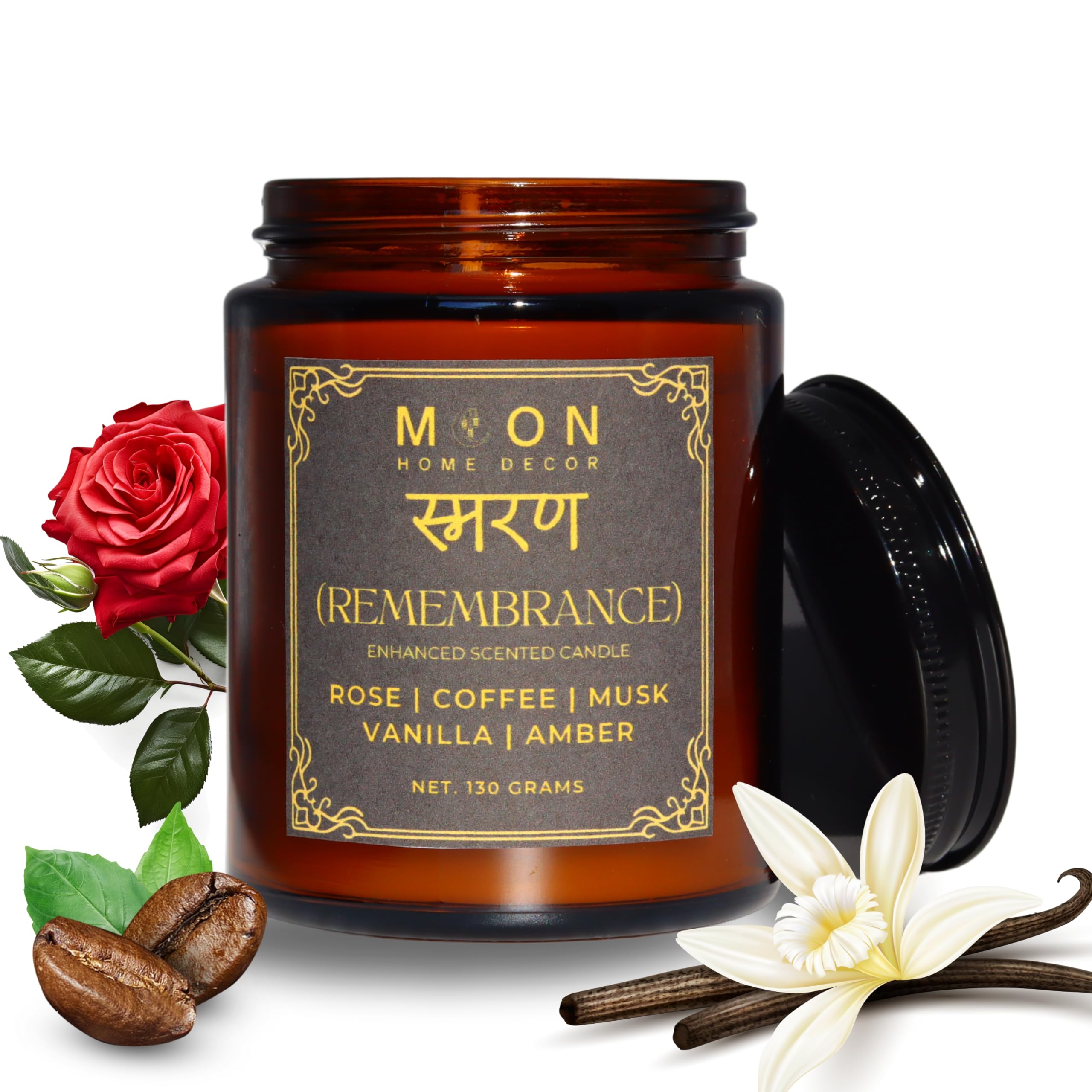 Aromatherapy Scented Candle | Rose, Coffee, Musk, Vanilla & Amber | Natural Soy, Essential Oils | Cotton Wick | Ideal for Gifts, Travel, Home, Bath &