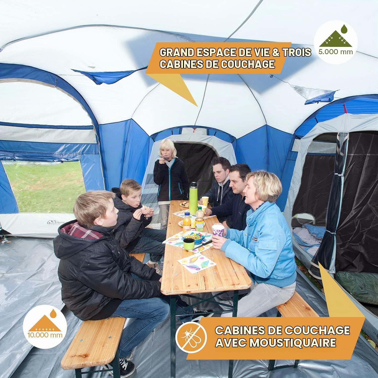 SKANDIKA Nimbus 8 Tente de Camping Tunnel familiale pour 8 Personnes Bleu 615 x 605 cm
