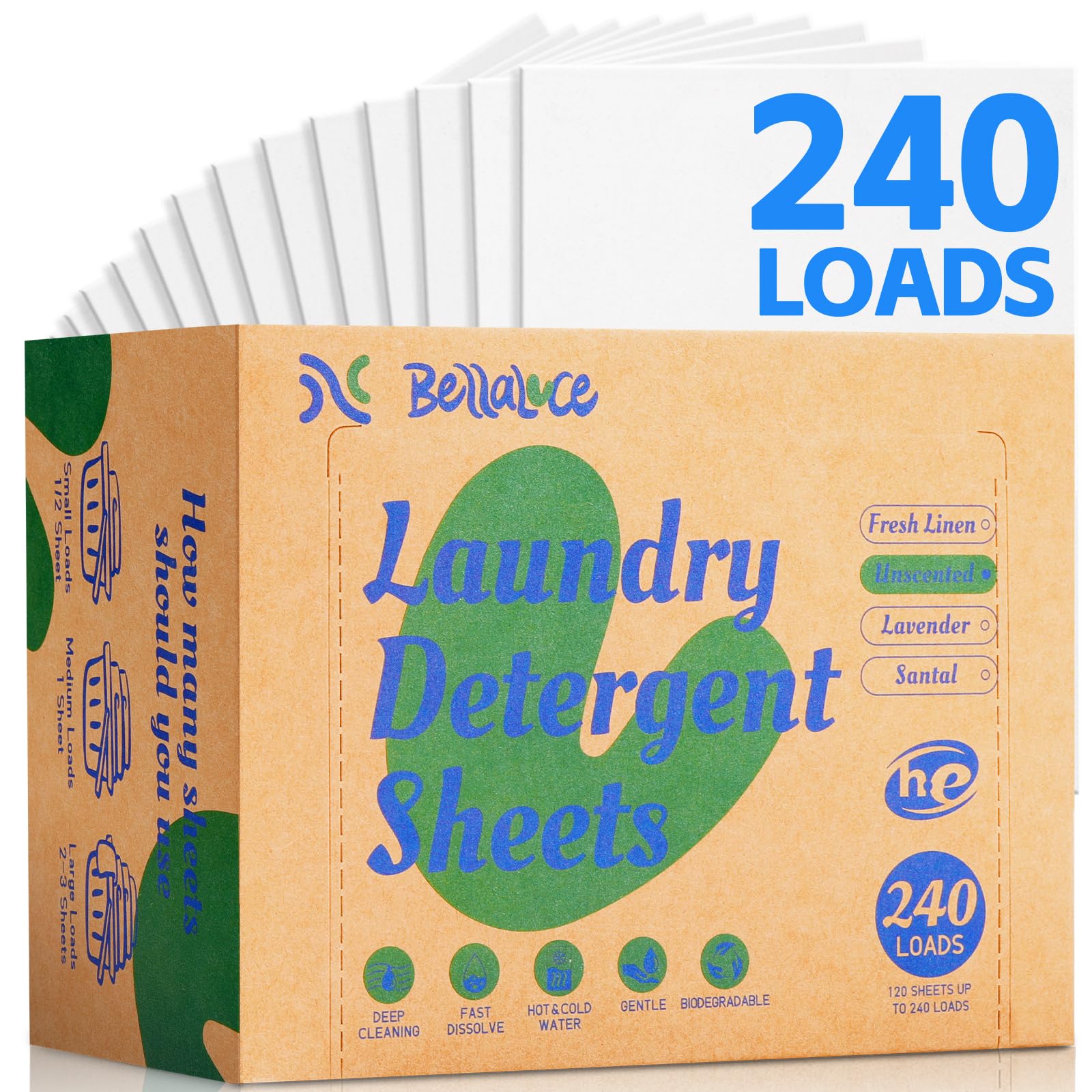 Laundry Detergent Sheets - 240 Loads Unscented Gentle on Sensitive Skin, Laundry Sheets for Dorm,College,Home, Hotel,Apartment,Camping,Cruise,Road Trip,Small space, Family School Travel Essentials