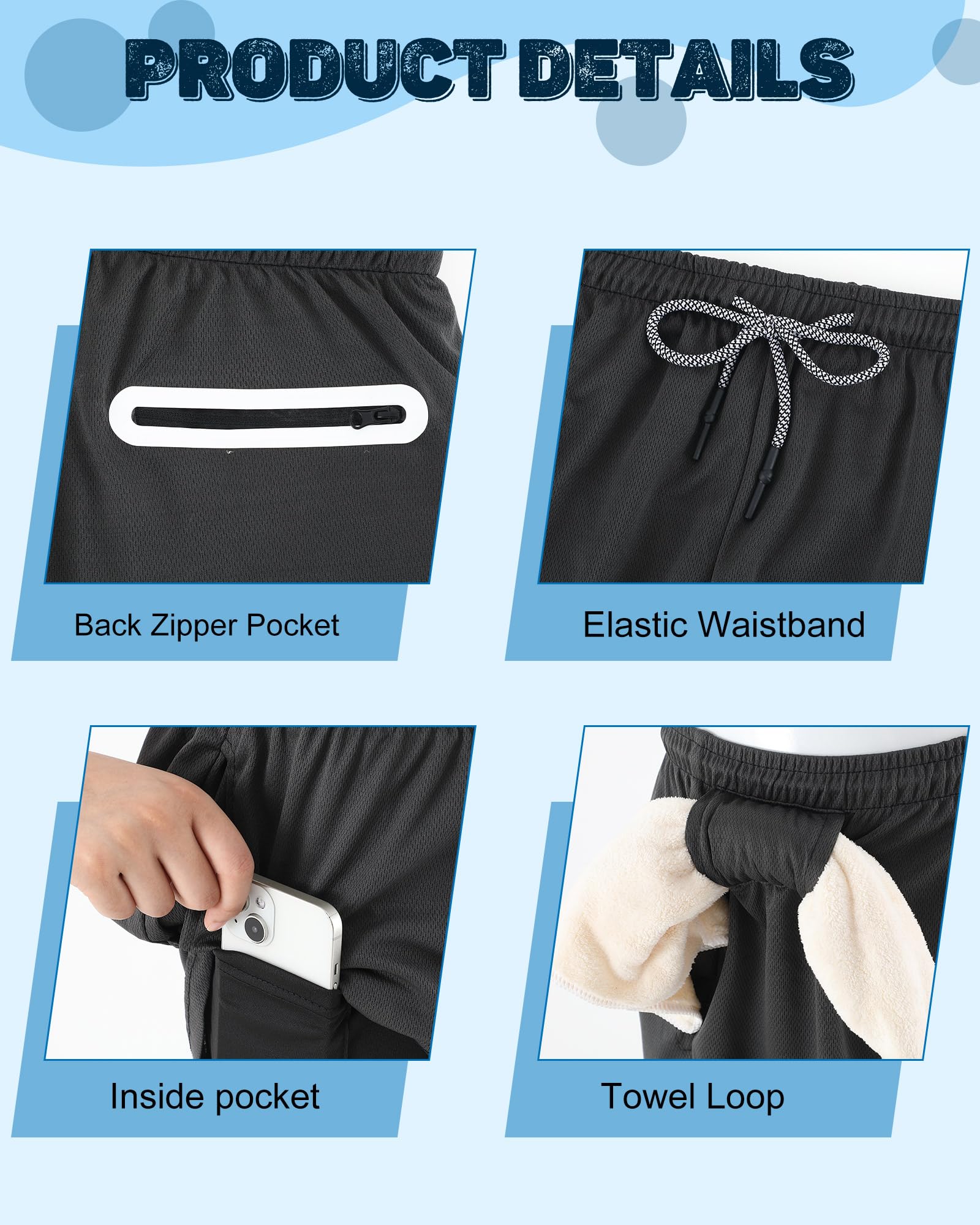 Cutecrop 3 Stück Herren 2-in-1 athletische Laufhose, schnelltrocknend, Workout-Kompressionshose mit Taschen, Handtuchschlaufe