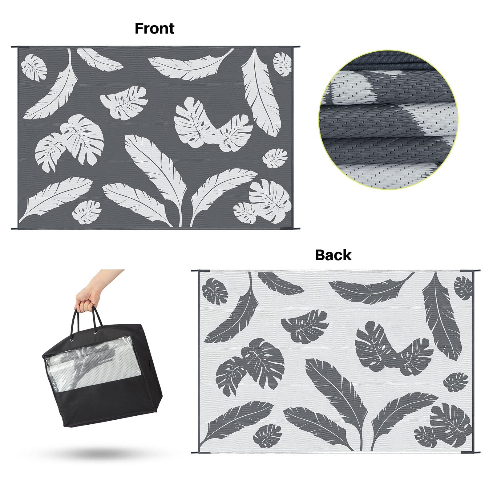 Tappeto Da Esterno Impermeabile 180x270 Cm - Reversibile, Portatile Con Borsa, Per Patio, Campeggio E Spiaggia