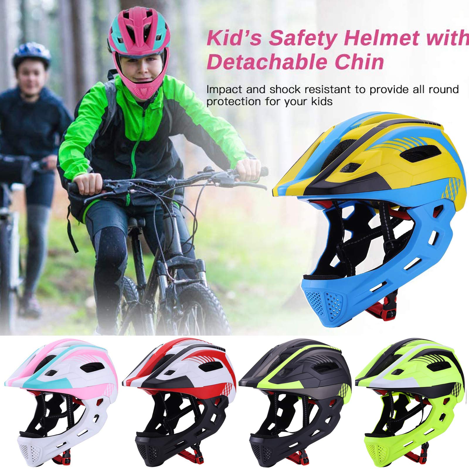 Kinderhelm, 2-In-1 Integriert Kinder Fahrradhelm Mit Abnehmbarem Kinnschutz, Jugend Fullface Helm 48-54 Cm Children's Helmet, Kindersport Schutzhelm Zum Fahrräder Laufrad Roller Rollschuhe