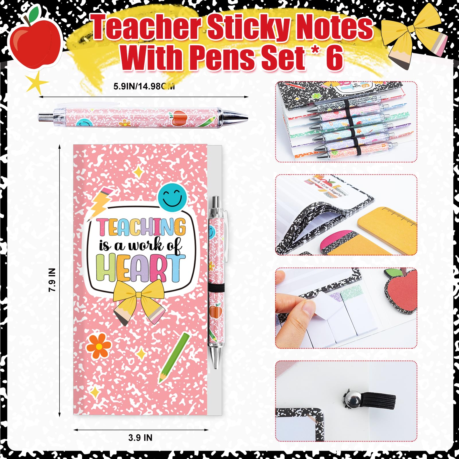 Haftnotizen und Stift, selbstklebend, personalisierbar, für Studenten, Schulanfang, Geschenk, Gastgeschenke, Lehrer, Preiszubehör, bunt, 6 Stück