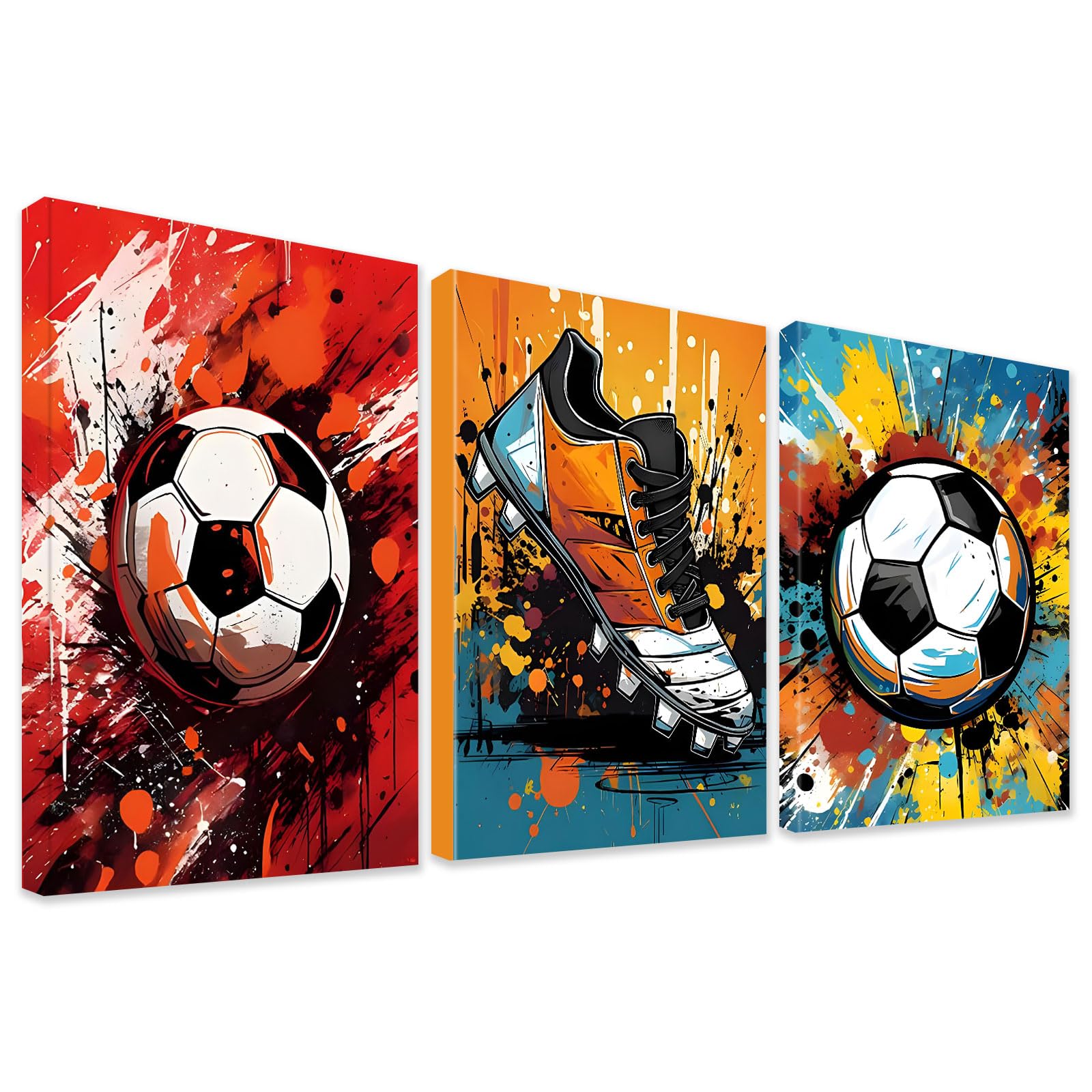 KiKiHong 3-Piece Graffiti-Style Framed Football Wall Art, Football Decor — image 1