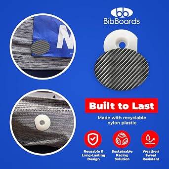 bibSNAPS Race Bib Clips - Safety Lock Fasteners - Secures Running, Marathon, Cycling and Event Number, Non Magnetic, Easy to Use, Soft & Reusable - Replacement for Pins & Magnets - Carbon Fiber (4pcs)