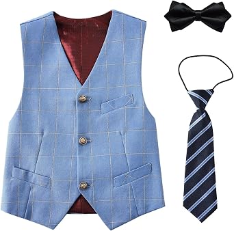 Boys Suit Vest with Bowtie and Tie Kids Suits for Boy Adjustable Back Strap Vest Set