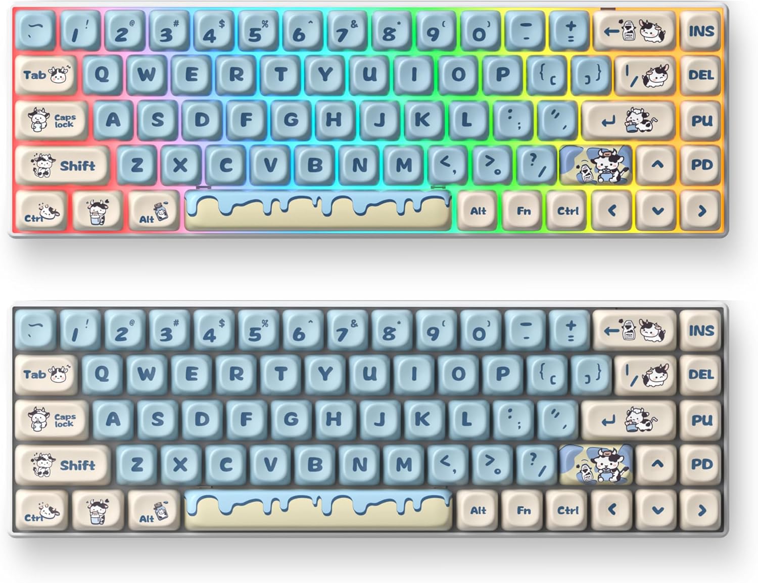 surmen Cute Round MOA Profile Keycaps, 141-Keys Thicked PBT 75% Keycaps Dye-Sublimation for Cherry MX Switches Mechanical Keyboard (Milk Cow)