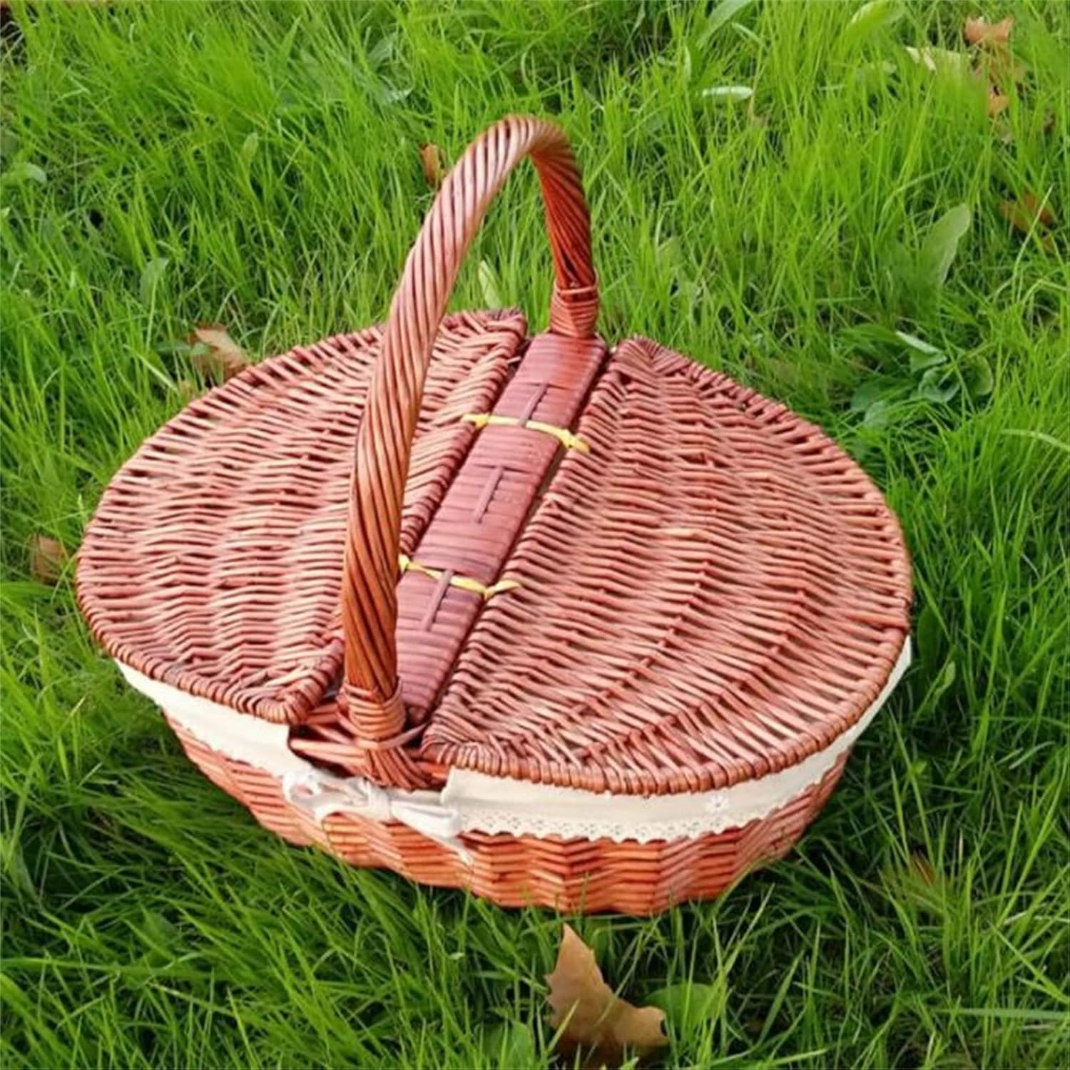 Picnic Basket Storage with Lid Fruit Shopping Flower Basket for Camping Outdoor