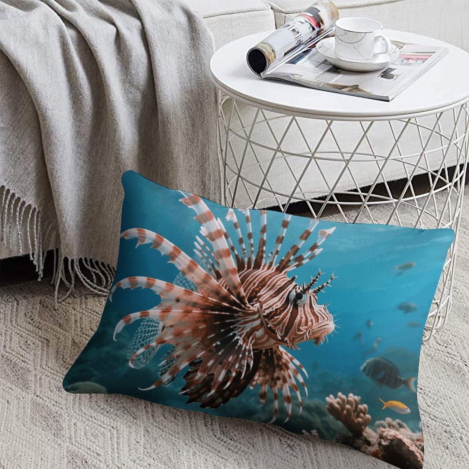 FodPand Decorative Throw Pillow Covers 8x12 Short Plush Lionfish Body Pillowcase Cushion Cases with Invisible Zipper Rectangle Lumbar Pillow Shells for Sofa Couch Chair Bed Home Decor