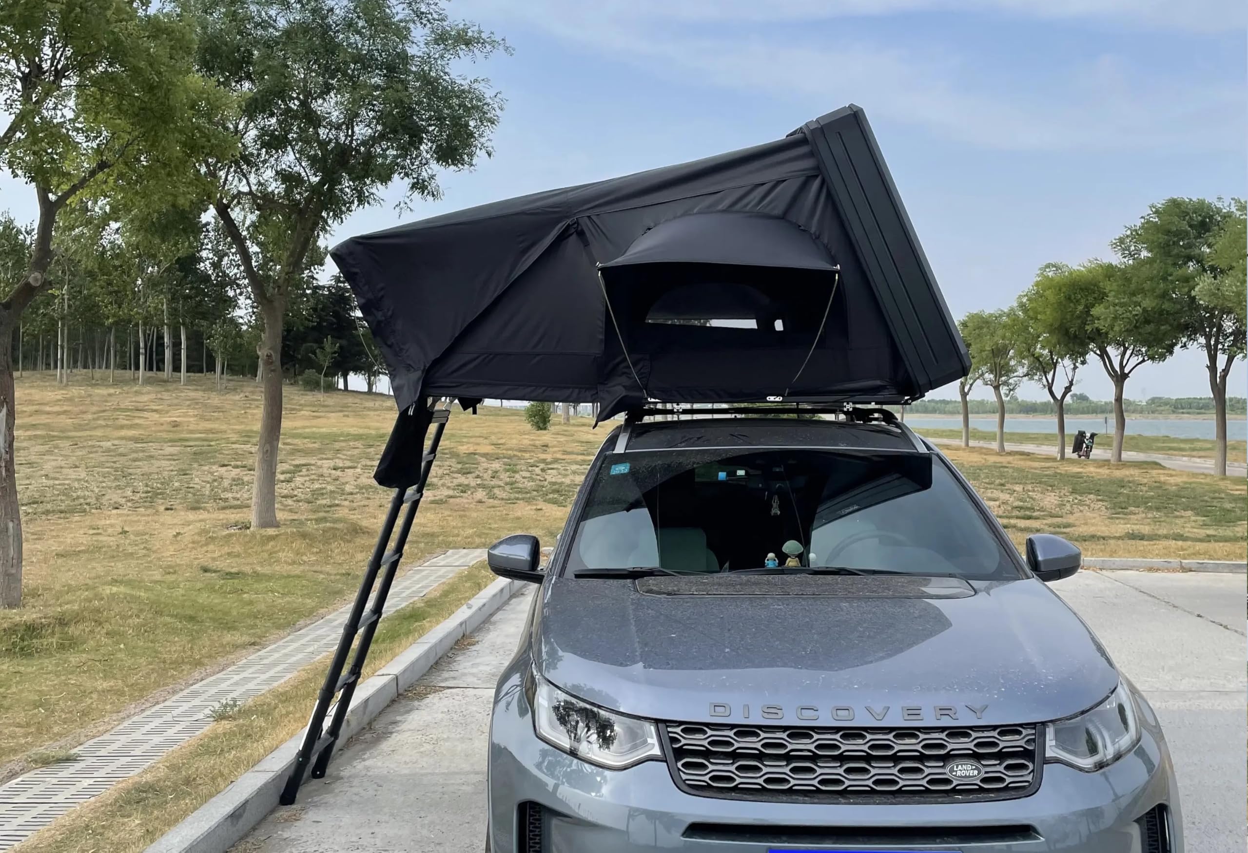 Tente de toit de voiture en aluminium - 2 tailles - 5 personnes - Gris et noir - LED, opt. Auvent ou voile d'ombrage (noir, 160 x 210 x 110 cm, tente de toit uniquement)
