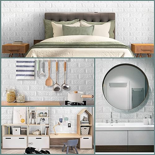 Miniatura 6 de Yodely - Paneles de pared de ladrillo 3D autoadhesivos papel pintado extraíble para decoración del hogar 12 blanco