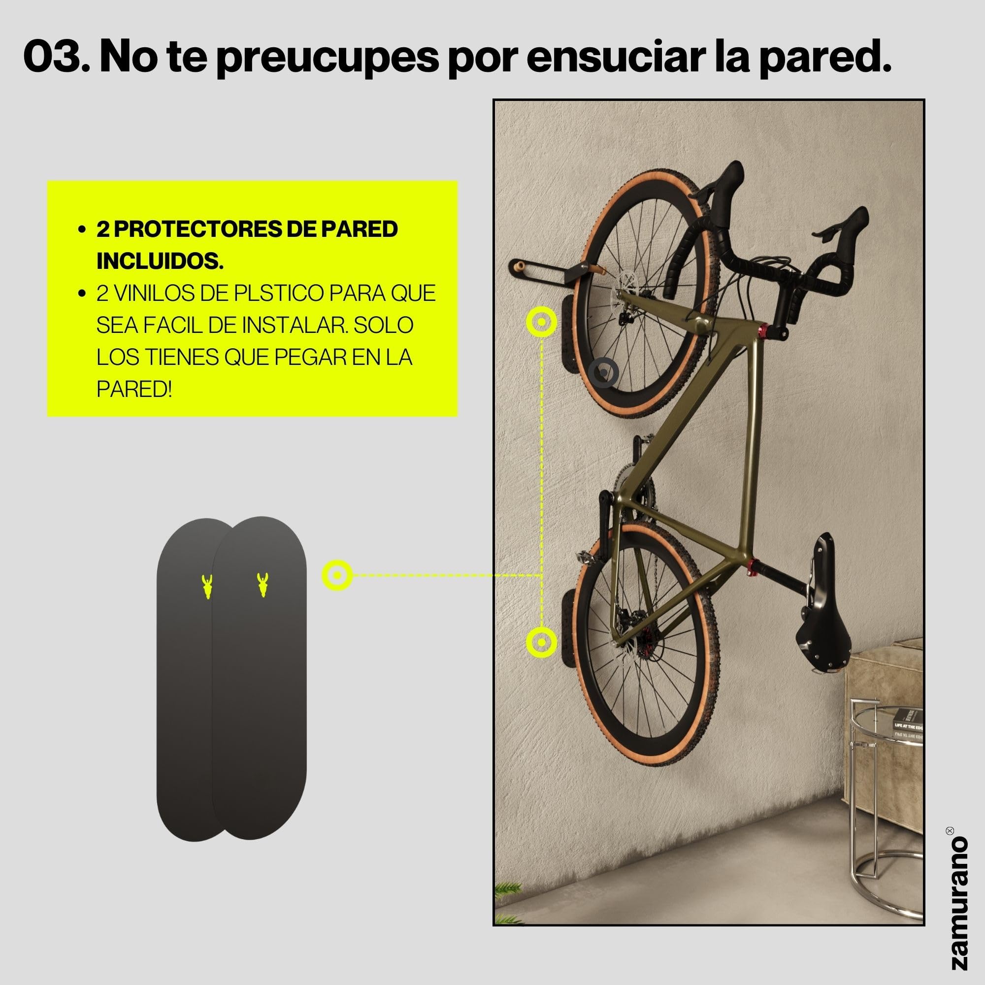 Soporte bicicleta pared, gancho bici vertical, colgador bicicleta y casco negro para bicis de carretera, mtb, eléctricas. (1)